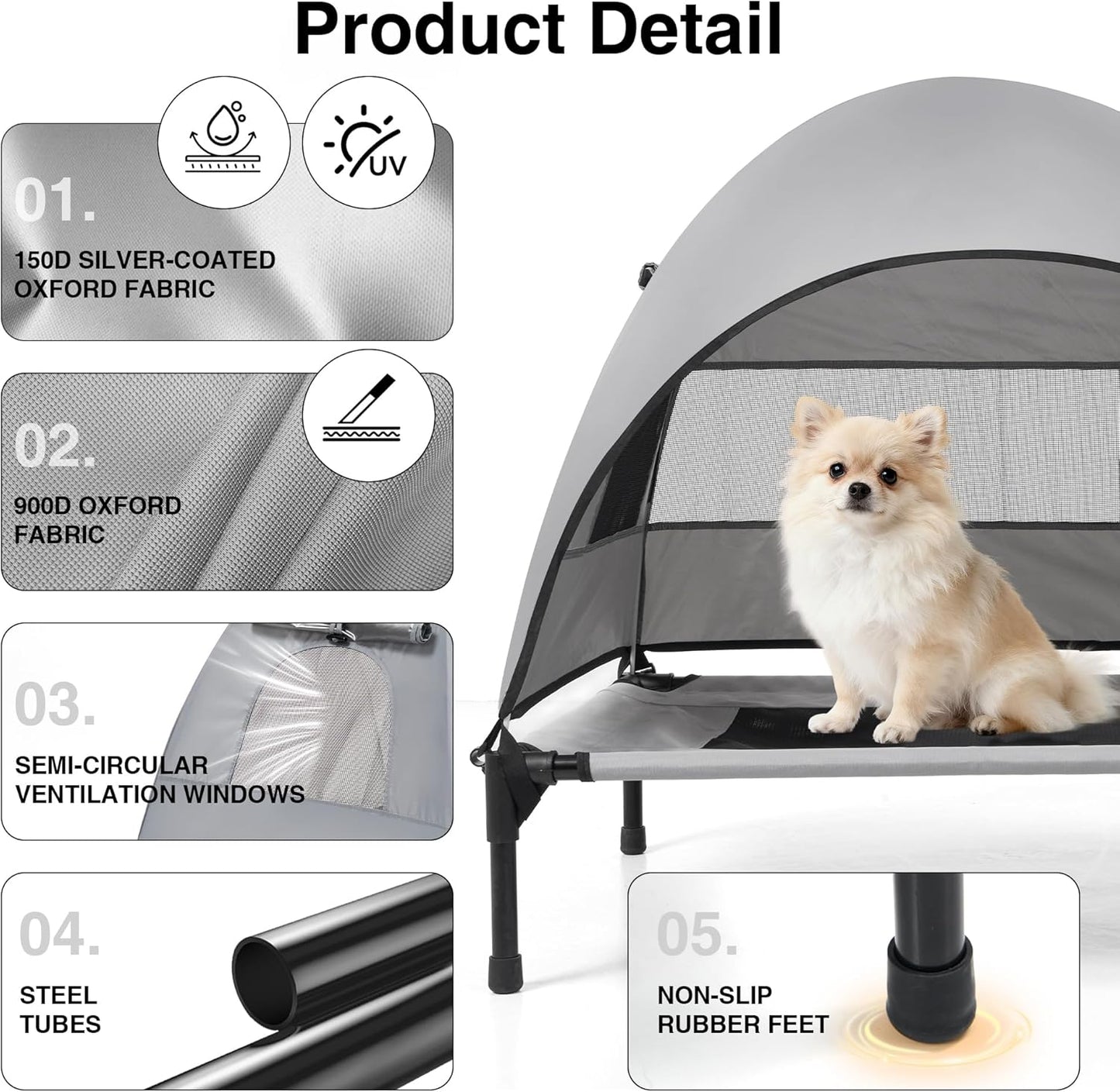 Elevated Outdoor Dog Bed with Canopy – Cooling Camping Tent, Removable Shade, Off-Ground Cot, Small