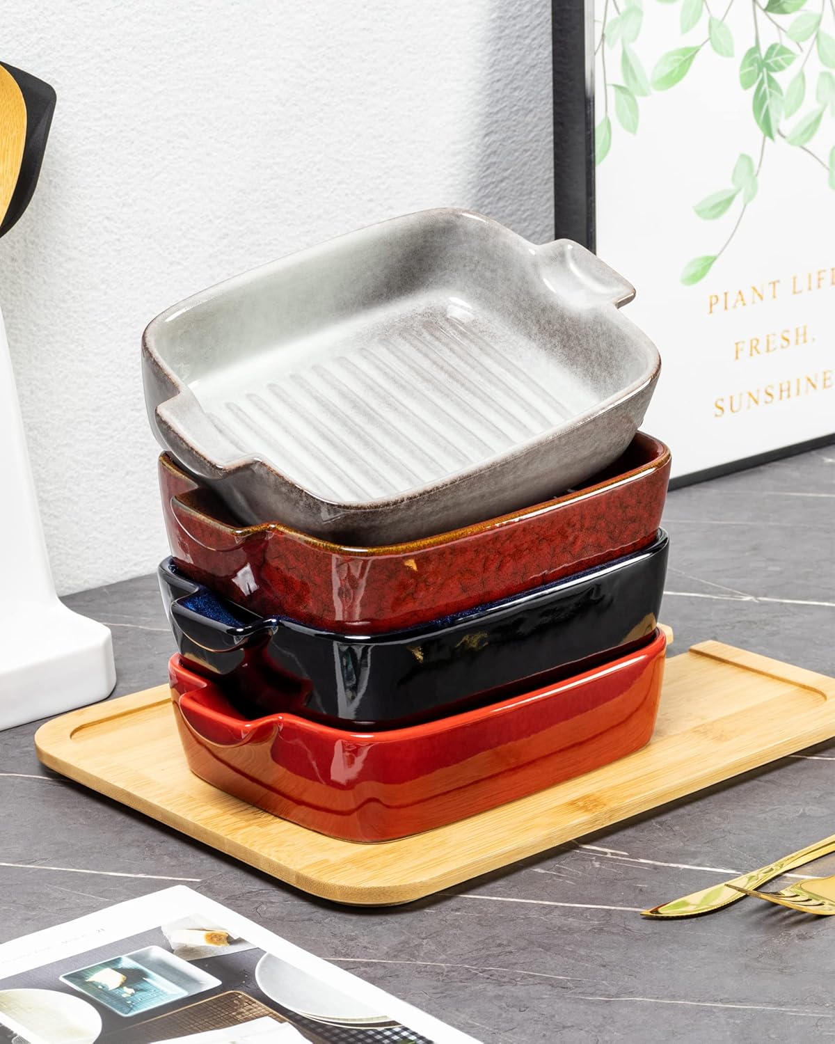 Ceramic Baking Dishes for Oven – Small Rectangular Bakeware Pans for Casserole, Lasagna, Brownies, Side Dishes – Oven Safe Baing Pan with Handles Set of 4