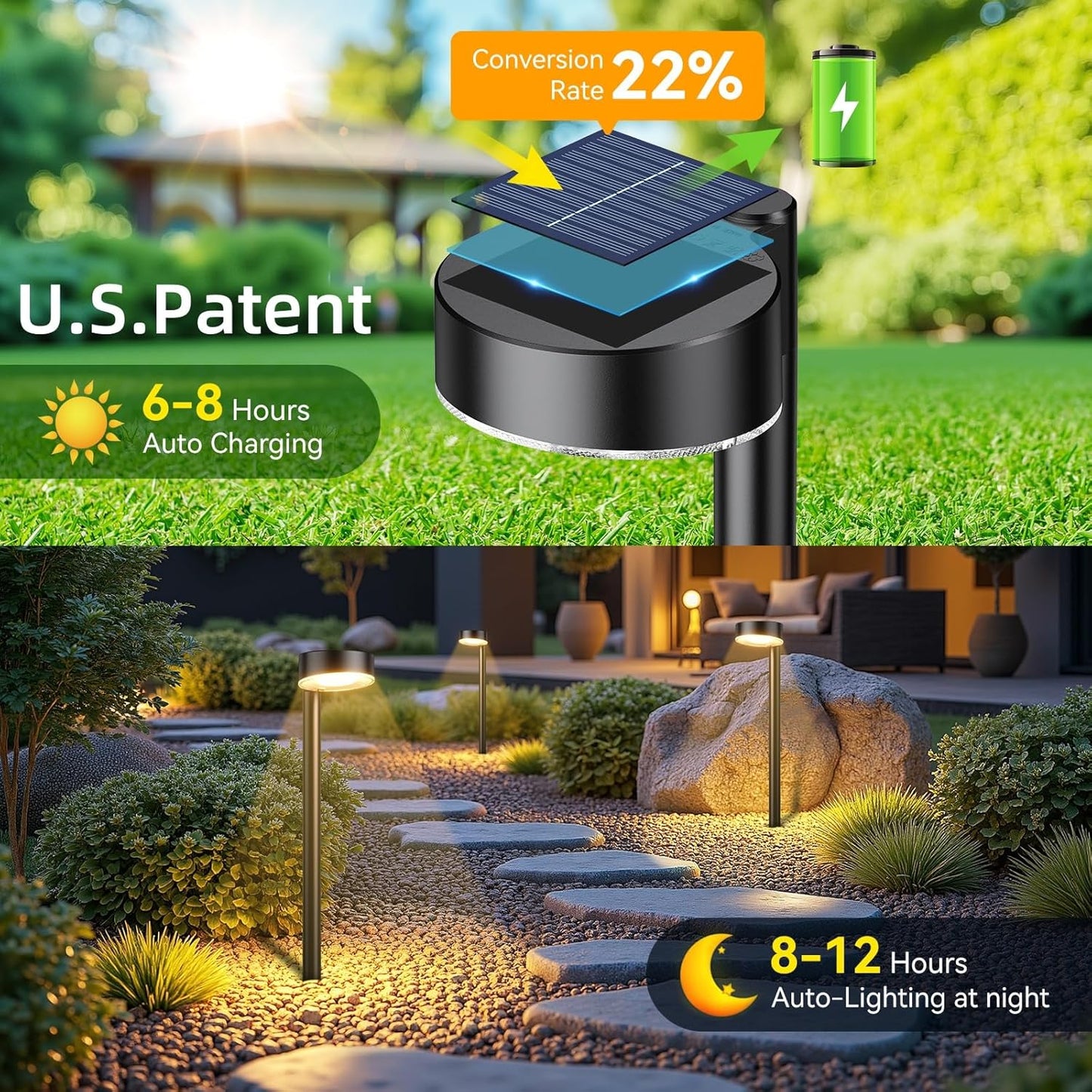 8 Pack Solar Pathway Lights Outdoor, 12 Brighter LED Solar Lights Outdoor Waterproof, Up to 12 Hrs Modern Path Light for Yard Garden Walkway Driveway Lawn (8 Pack)