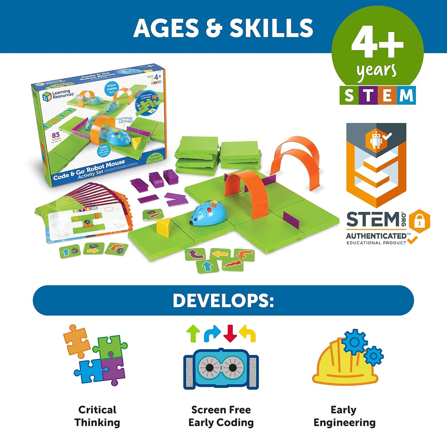 Learning Resources Code & Go Robot Mouse Activity Set - Robotics Kit For Kids, Pet Coding, STEM Games, Screen Free Activities, Engineering Science Kit, Toddler Interactive Games, Gifts For Boys