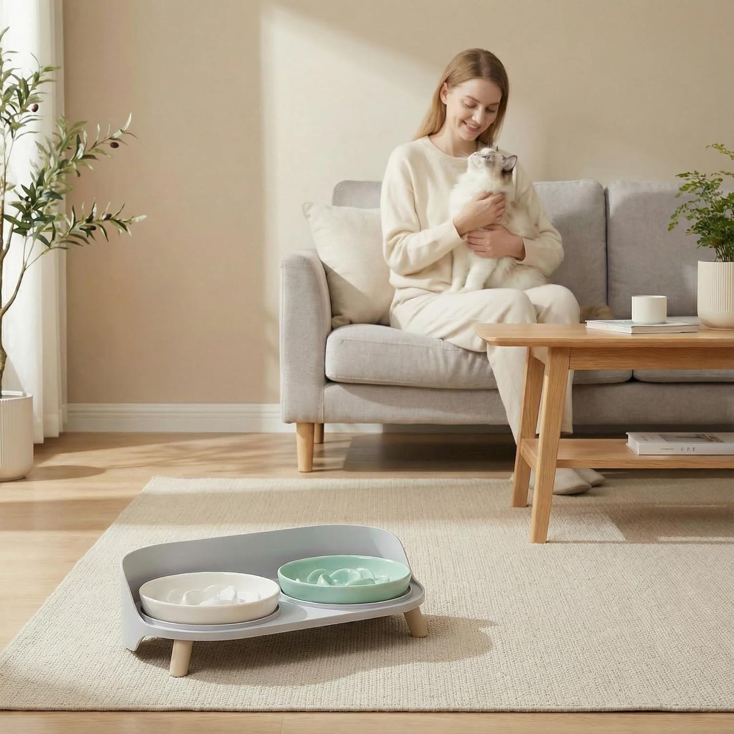 Raised Dog Feeder Bowl Stand - Elevated Dining Table for Small and Medium Dogs and Cats - Fits Food and Water Dish up to 6" Diameter - Milky White (Bowls Not Included)