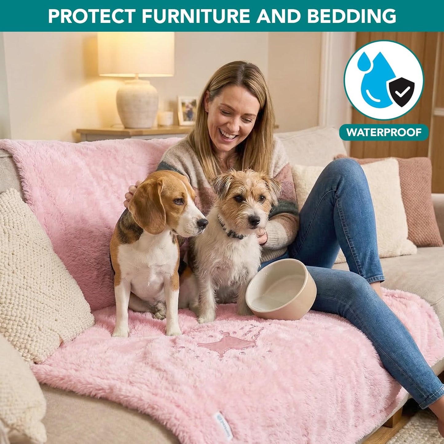 PetAmi Fluffy Waterproof Dog Blanket for Small Medium Dogs, Soft Warm Pet Sherpa Throw Pee Proof Couch Cover, Reversible Cat Puppy Bed Blanket Sofa Protector, Plush Washable Pad (Pink Blush, 29x40)