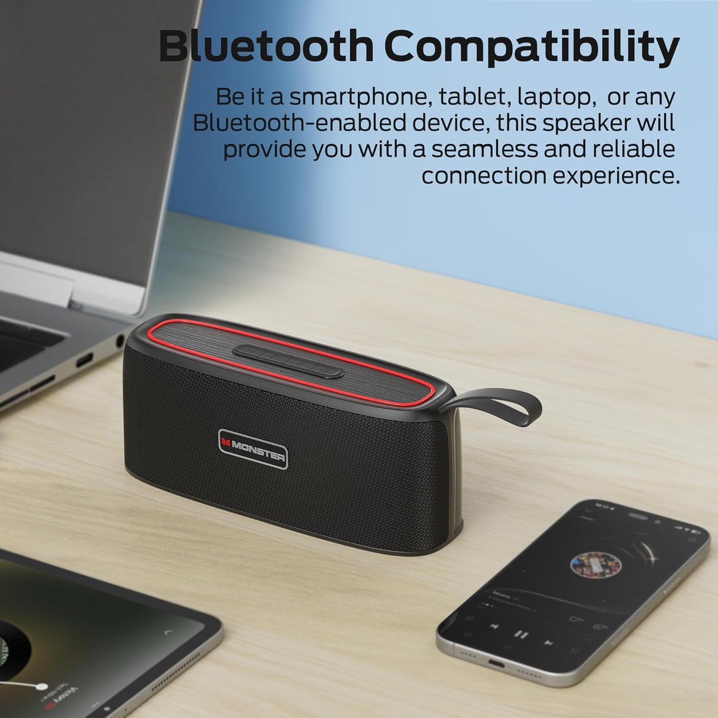 Monster Shock Portable Bluetooth Speaker, True Wireless Speaker, 30W Loud Stereo Sound, IPX6 Waterproof Speaker,17 Hours Playback,Speakers for Home/Outdoors/Travel,Gifts
