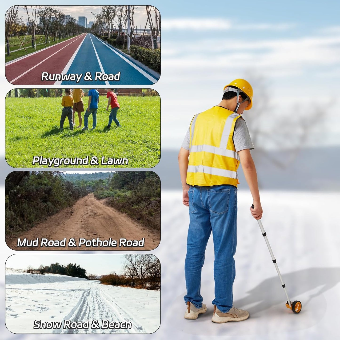 Rolling Measuring Wheel in Feet, Digital Measuring Wheel for Construction, Walking Measuring Wheel, Measure Wheel with Tape Measure and Level Ruler, One Key to Reset, 4 Inch, Up to 9999Ft