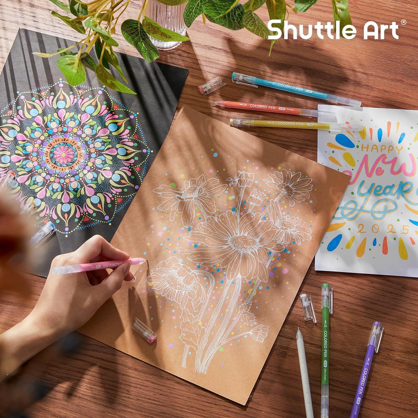 Shuttle Art 30 Colors Cute Journal Pens 0.6mm Fine Point Colored Gel Pens for Black Paper Adult Coloring Writing Drawing Journaling Note Taking School Office Home
