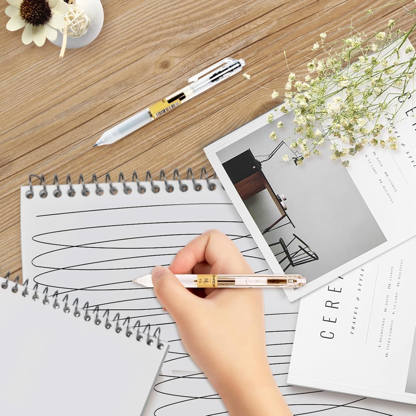 12 Pcs, Gel Pens 0.5mm, Retractable Pens, Black Pens 0.5 Fine Point, Style of Japanese Gel Pen, Retractable Gel Pens for Asian Korean Japan Office School Supplies