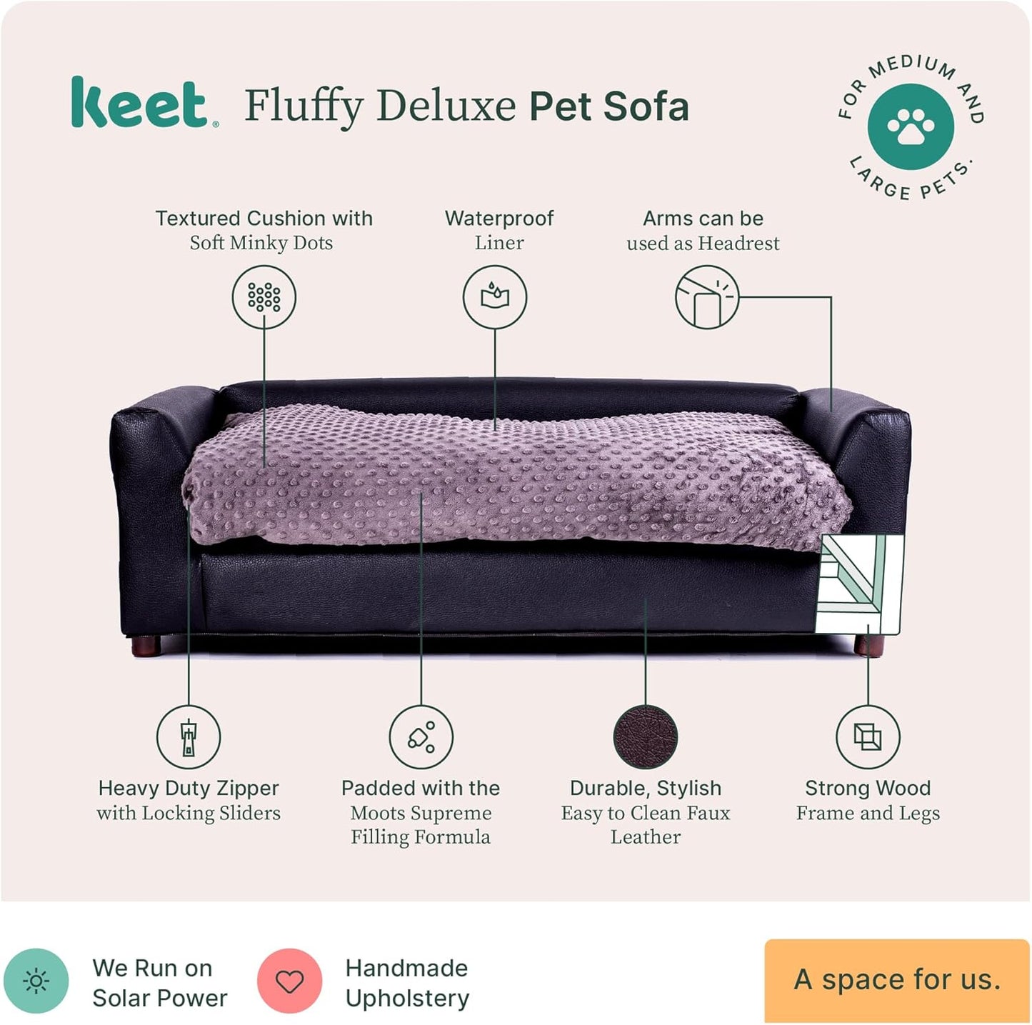 Keet Fluffy Deluxe Pet Bed, Charcoal, Large (40x23x13)