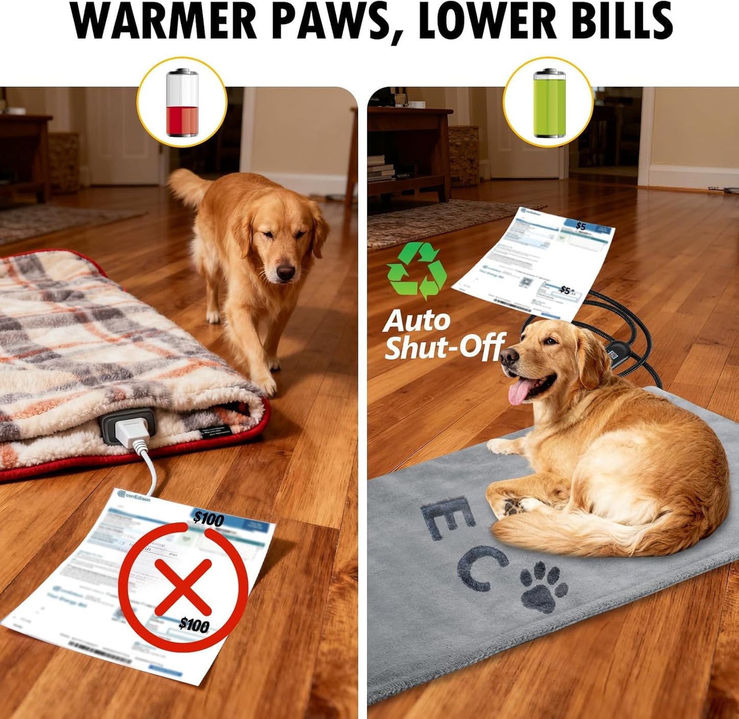 Dog Heated Pad, 6 Adjustable Temperature & 5 Timers, Large Dog Heating Pad, Waterproof Pet Heating Pad for Dogs with Chew-Resistant Cord, Electric Warmer with 2 Removable Covers, 35.4" x 23.6"