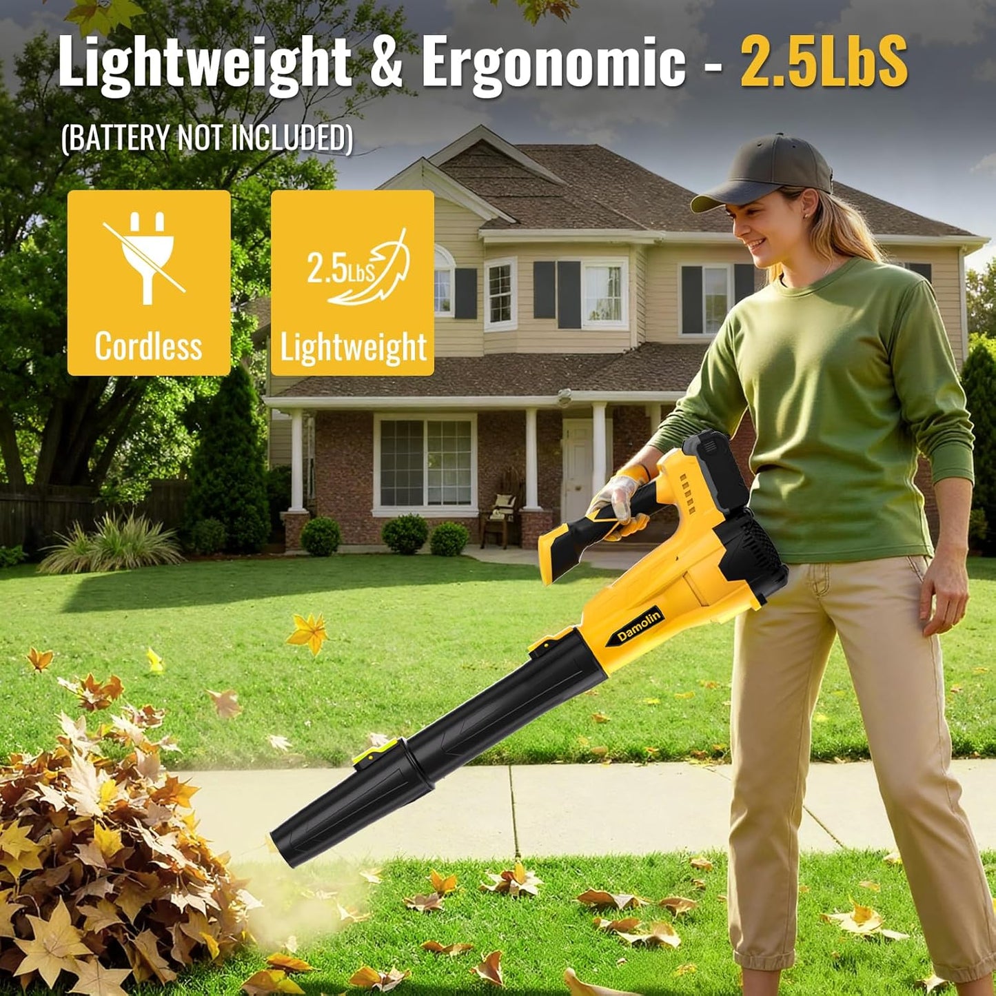 Cordless Leaf Blower Compatible with DEWALT 20V Max Battery, 580 CFM/200 MPH with Turbo Boost, 6 Speed Modes Brushless Motor, Electric Leaf Blowers Battery Powered for Lawn Care, Yard(Tool Only)
