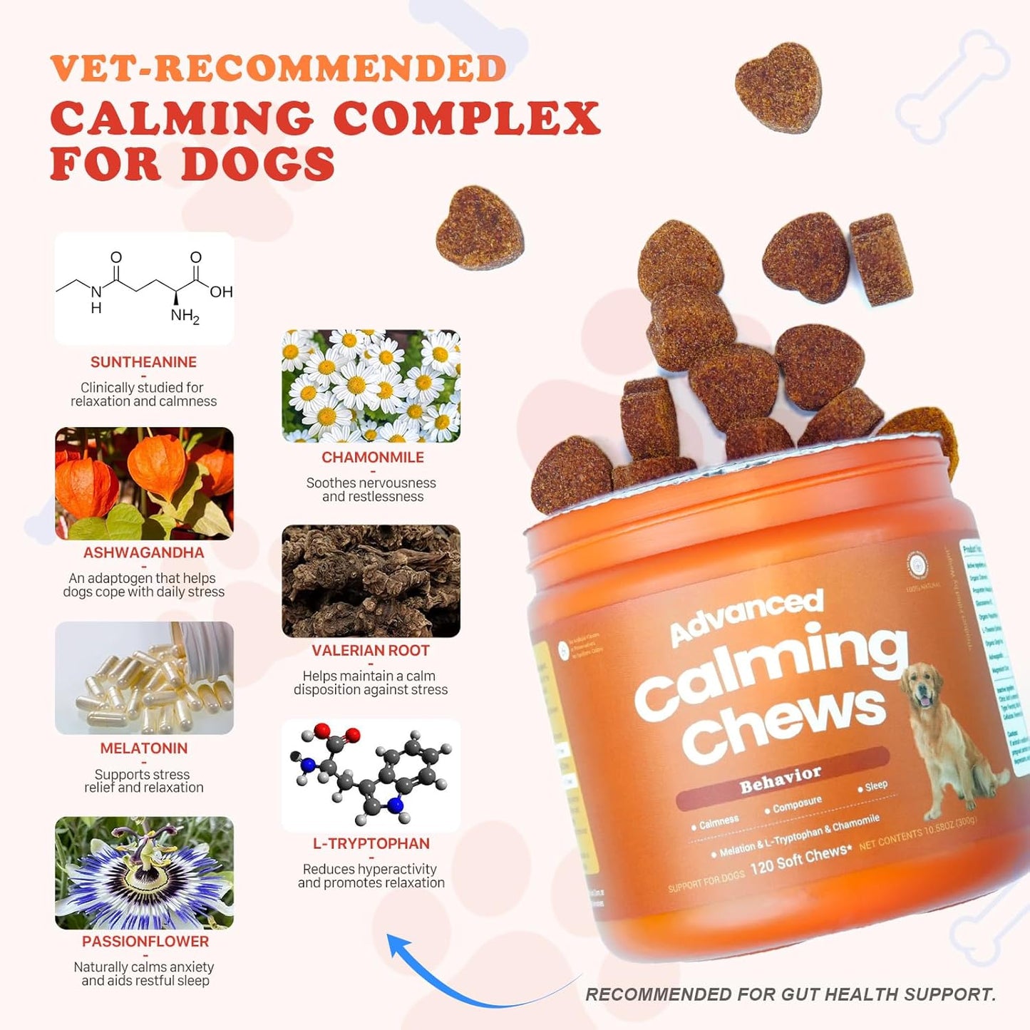 Calming Chews for Dogs with Hemp & Melatonin -All-in-ne Anxiety& Stres helief for Fireworks,Thuderstorms,Travel,Grooming,Separation,and Loud Noise Promotes Relaxation & Sleep -120ct