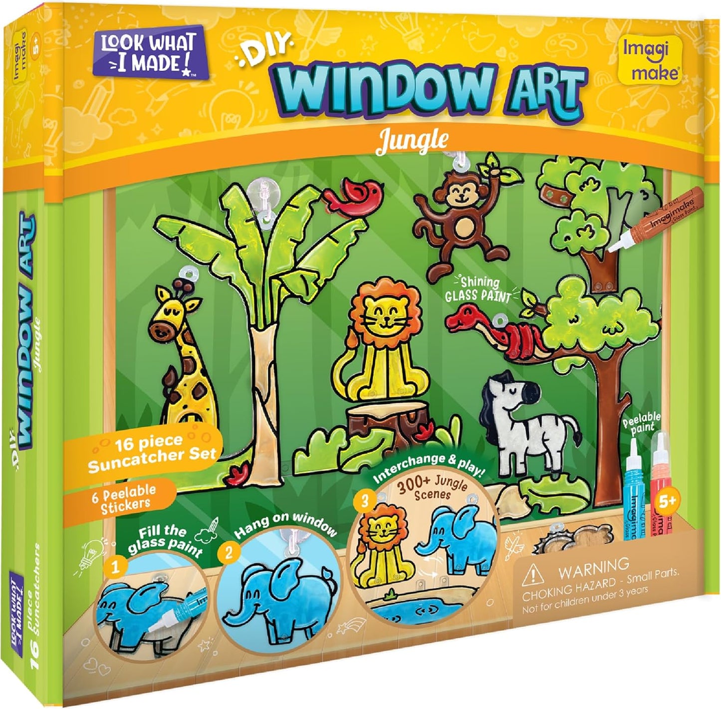 Imagimake Window Art Jungle | 16-Piece Glass Paint & Suncatcher Kit | Craft & Discover Animals | 5 Year Old Boy Gifts | Birthday Gifts for Boys & Girls Ages 5,6,7,8,9,10,11,12 | Easter Gifts for Kids