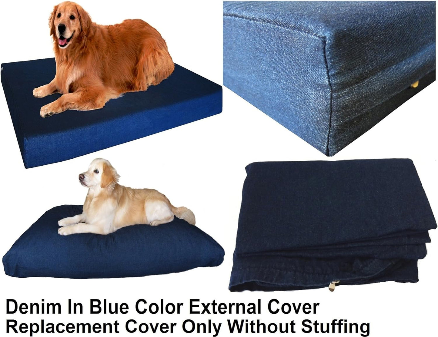 Dogbed4less 47X29X4 Inches Extra Large Blue Color Denim Cotton Jean Dog Pet Bed External Zipper Duvet Cover - Replacement Cover only