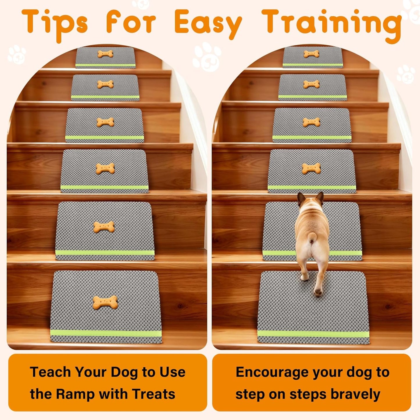 JoyBlooms Dog Ramp for Stairs for Small & Senior Dogs Cats, 40D Density Foam Gentle Slope Non-Slip Dog Stair Ramp with Glow Strip, Pet Ramp with Removable Washable Cover Gray-6pcs