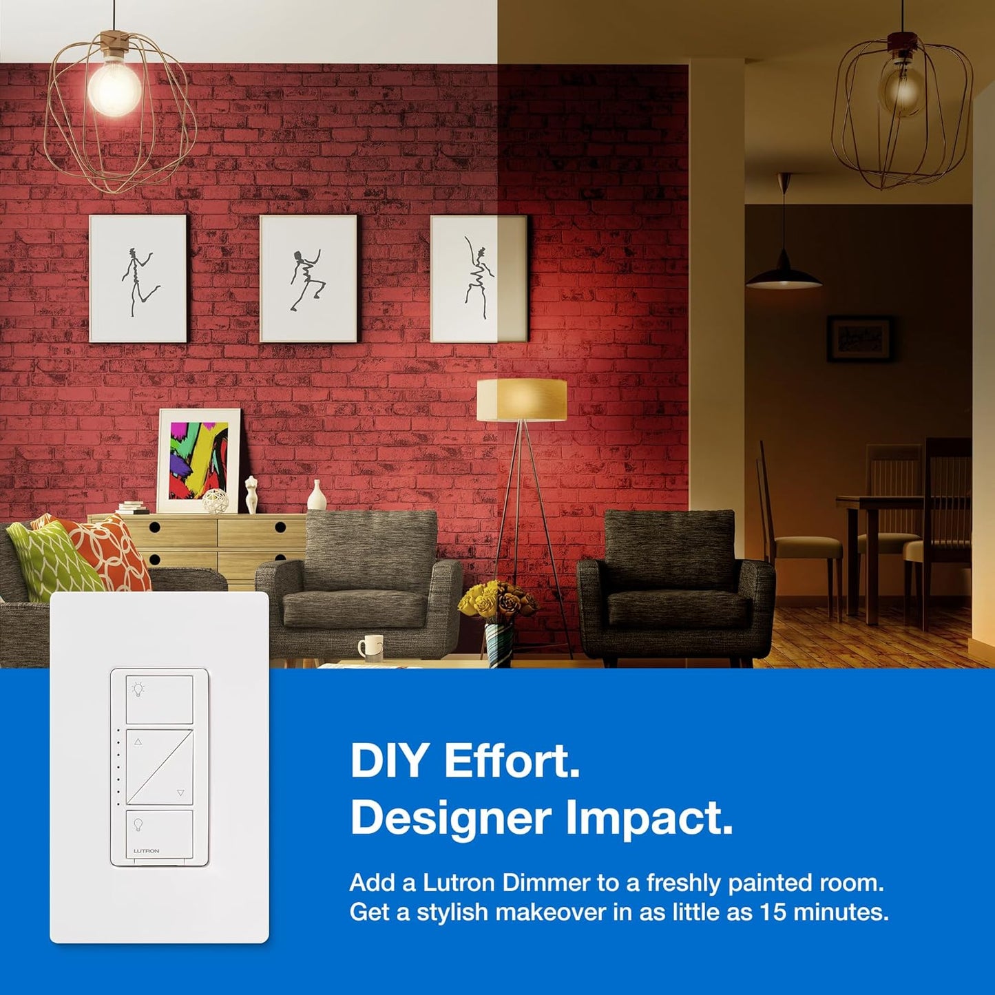 Lutron Caseta Original Smart Dimmer Switch (Lutron Smart Hub Required), for LED Lights, 150 Watt, Single-Pole/3-Way, No Neutral Required, PD-6WCL-WH, White