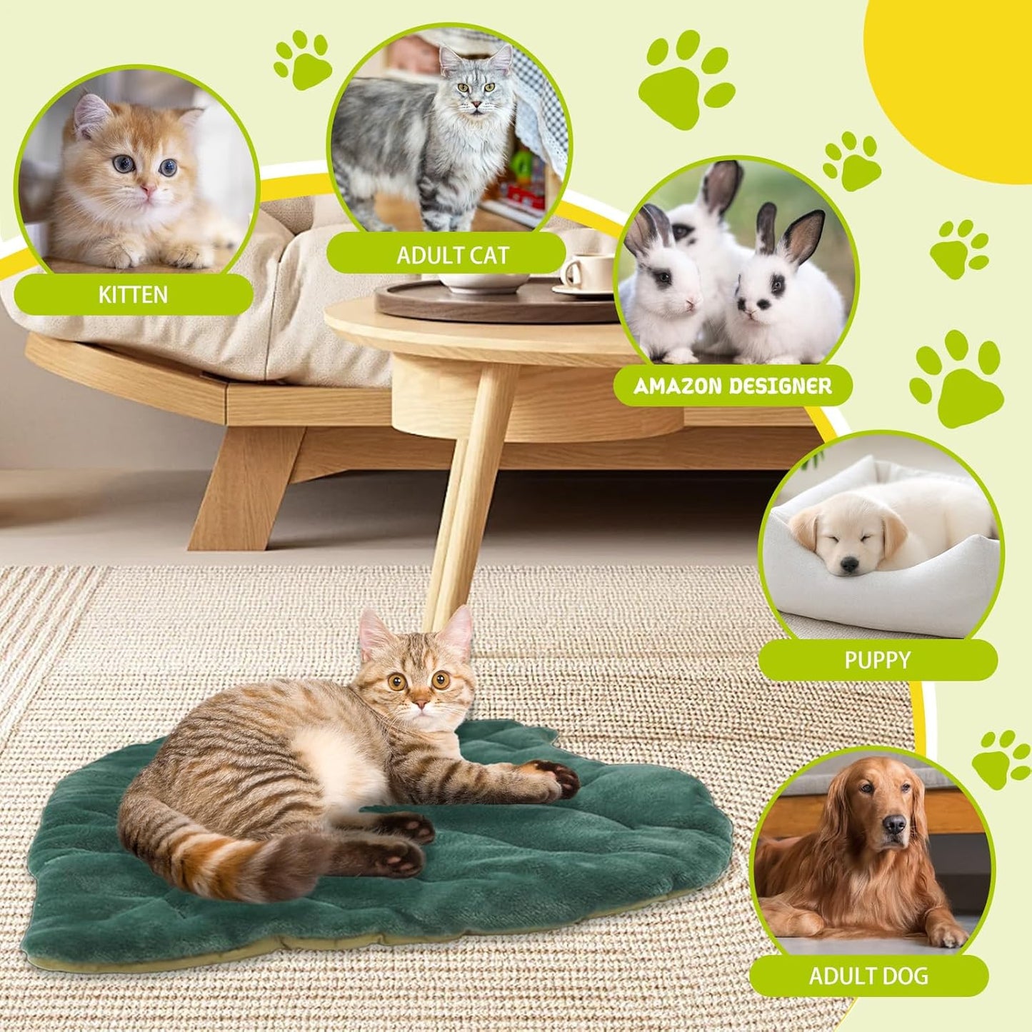 Washable Cat Bed, Warm Cotton Cat Mat Bed, Non-Slip Mattress Pet Supplies for Sleeping Indoor Outdoor Couch Crate Travel Car Seat Kennel Floor Kitten Puppy Animal