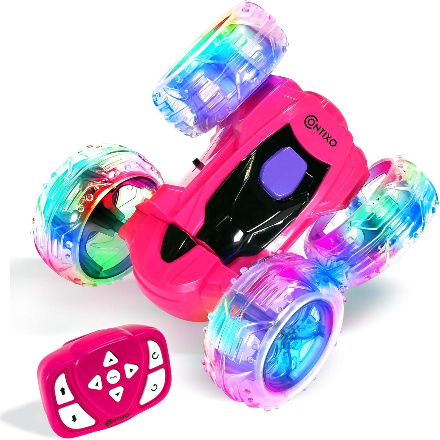 Contixo SC3 RC Stunt Car, Pink 2.4GHz 4WD Double-Sided 360° Rotating flip Racer Remote Control Toy Cars with LED Lights for Kids Girls Boys Age 4-12 Birthday Gift