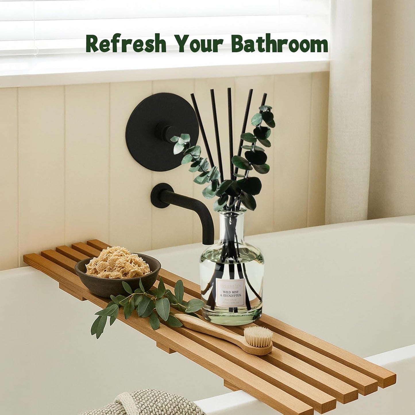 COCORRÍNA Eucalyptus & Wild Mint Reed Diffuser – 6.76 oz Essential Oil with 8 Reeds & Real Eucalyptus Sticks, Home Fragrance for Bedroom or Bathroom Décor