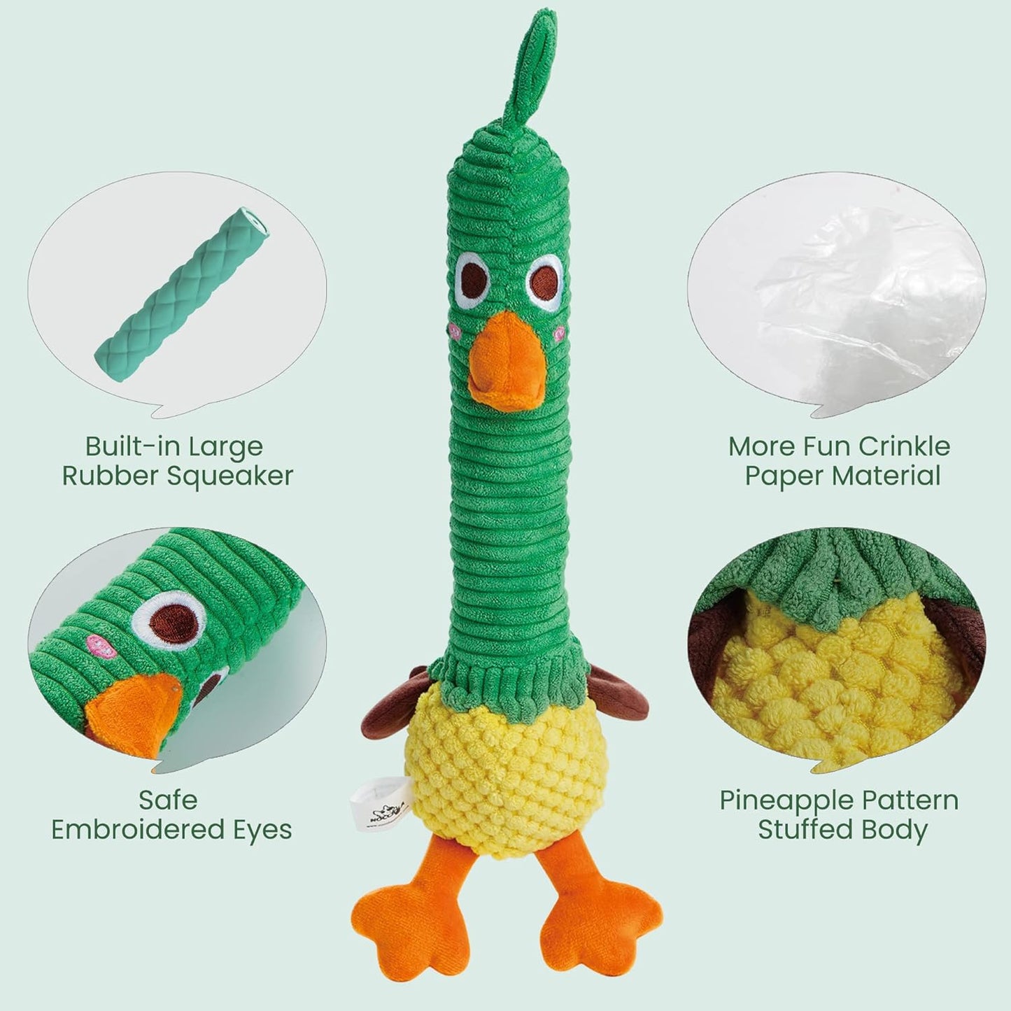 Nocciola 2 in 1 Easter Duck Dog Toy with a Large Rubber Squeaker - Tough Durable Stuffed Squeaky Crinkle Chew Toys for Aggressive Chewers, Medium and Large Breeds