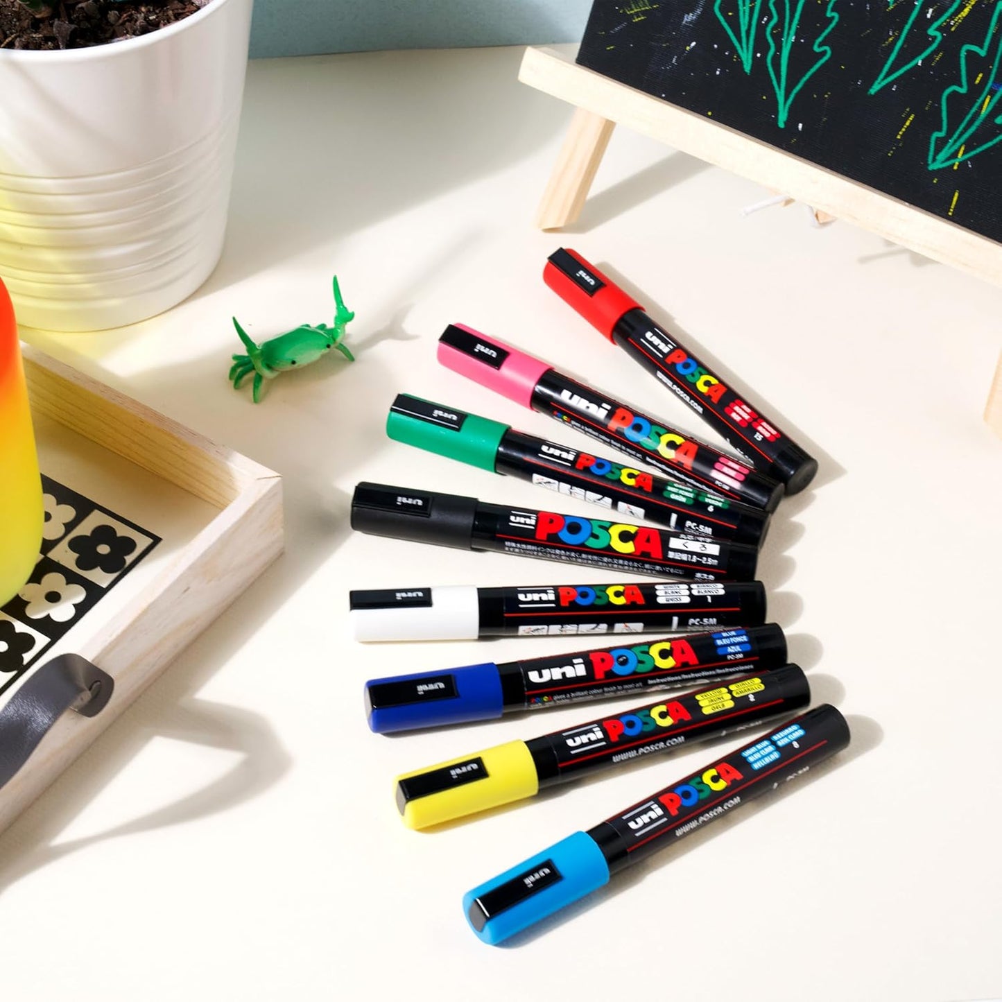 Posca Paint Markers, 5M Medium Acrylic Markers with Reversible Tips, Artist Recommended For Gifts, Fabric, Metal, Glass, Wood and Canvas, Assorted Colors, Set of 8