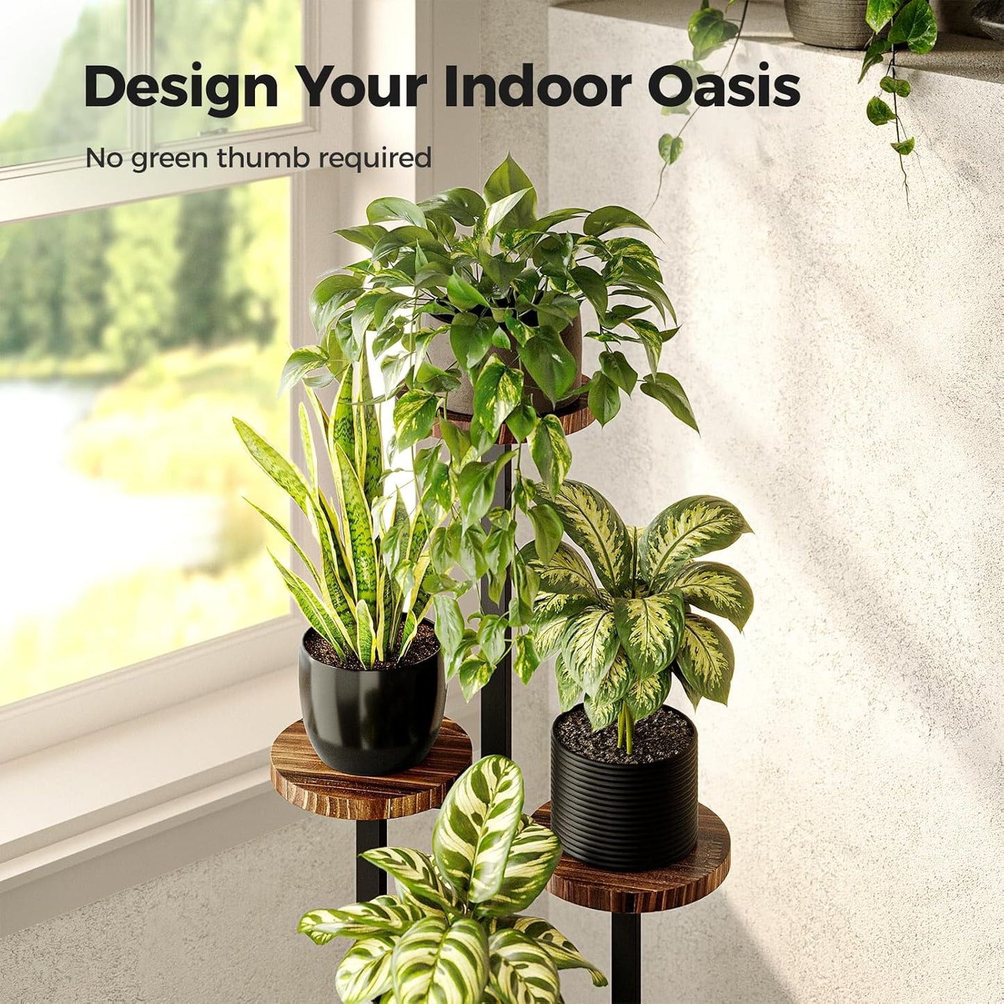 Bamworld Plant Tables Indoor Corner Plant Stand Tall Metal Wood Plant Shelf Outdoor Indoor Plant Table Rack 5 Tier Tier Plant Stand Garden Accessories for Living Room Balcony Patio