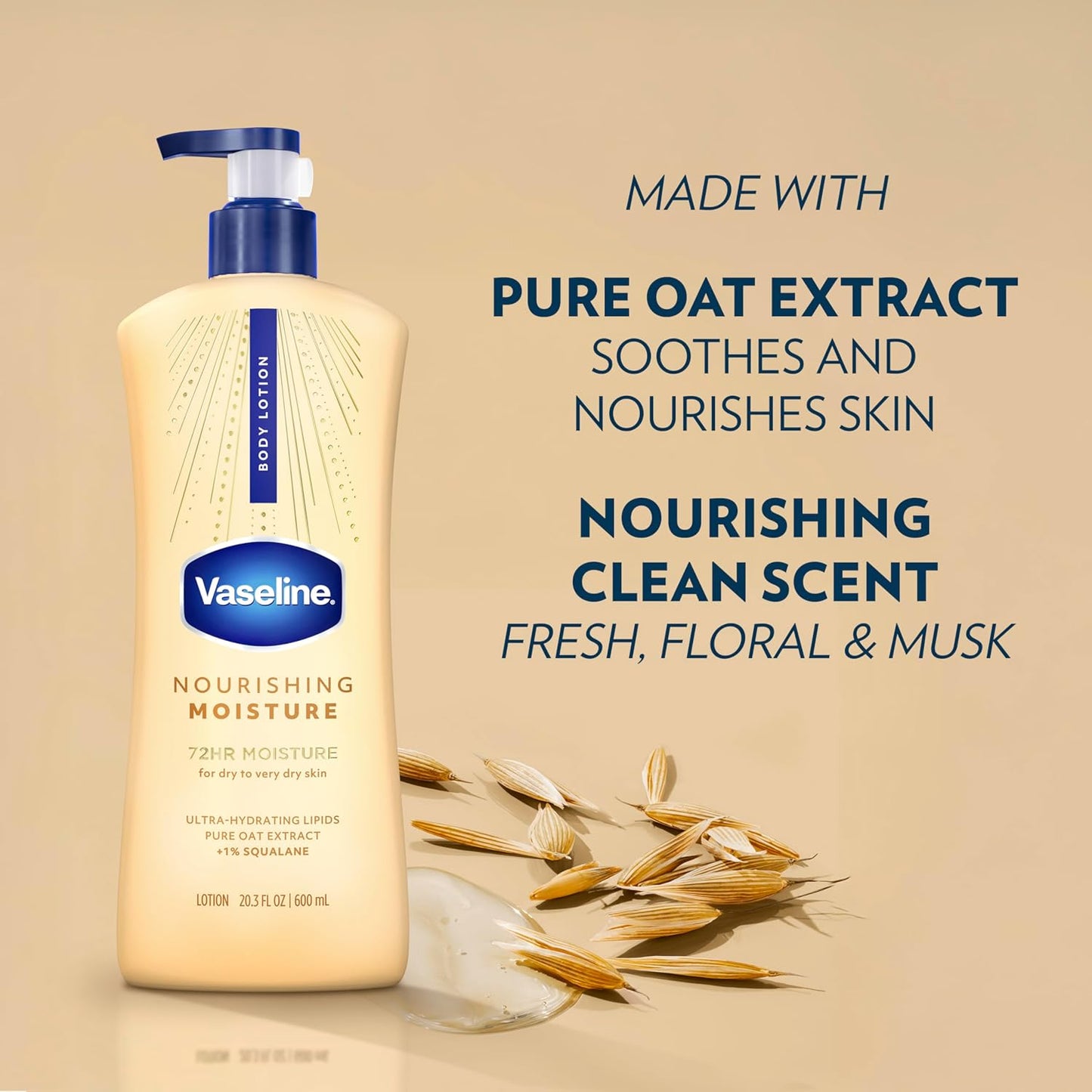 Vaseline Intensive Care Nourishing Moisture Body Lotion 3 Pk Made with Ultra-Hydrating Lipids + Pure Oat Extract for Dry Skin, for Nourished, Healthy-Looking Skin 20.3 oz