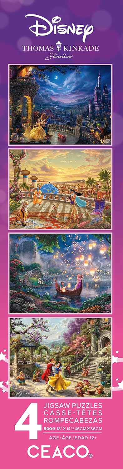 Ceaco - Thomas Kinkade Disney Princess 4 Pack 500 Piece Jigsaw Puzzles Multi Pack for Adults and Teens