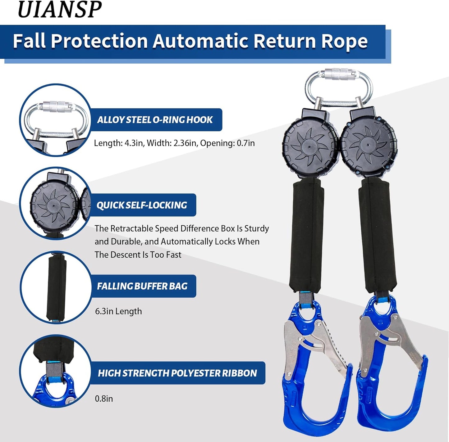 6ft Self Retracting Lifeline Retractable Fall Arrest Construction Roofing/Fall Protection Retractable Safety Lanyard External Shock Absorber Fall Arrest Safety