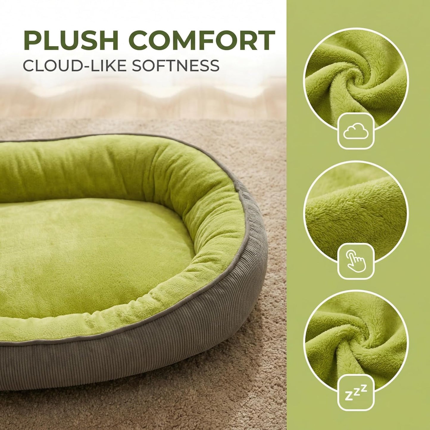 Calming Dog Bed for Medium Dogs 26"x18" - Orthopedic Washable Pet Bed with Anti-Slip Bottom, Indoor Soft Cat Bed with Removable Cover (Lime Green)