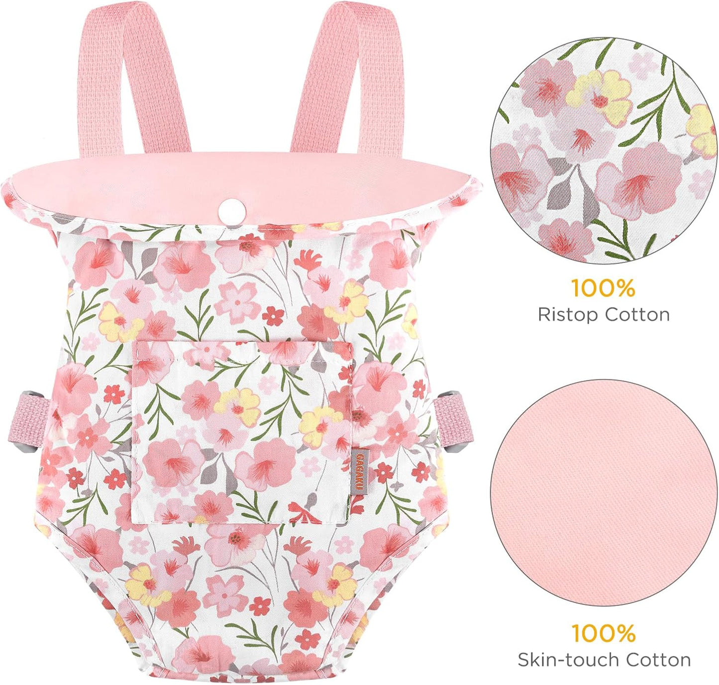 GAGAKU Baby Doll Carrier for Little Girls Baby Carrier for Dolls Reborn Baby Doll Carrier Toddlers 3 Years Old Babydoll Carrier - Pink Rose of Sharon