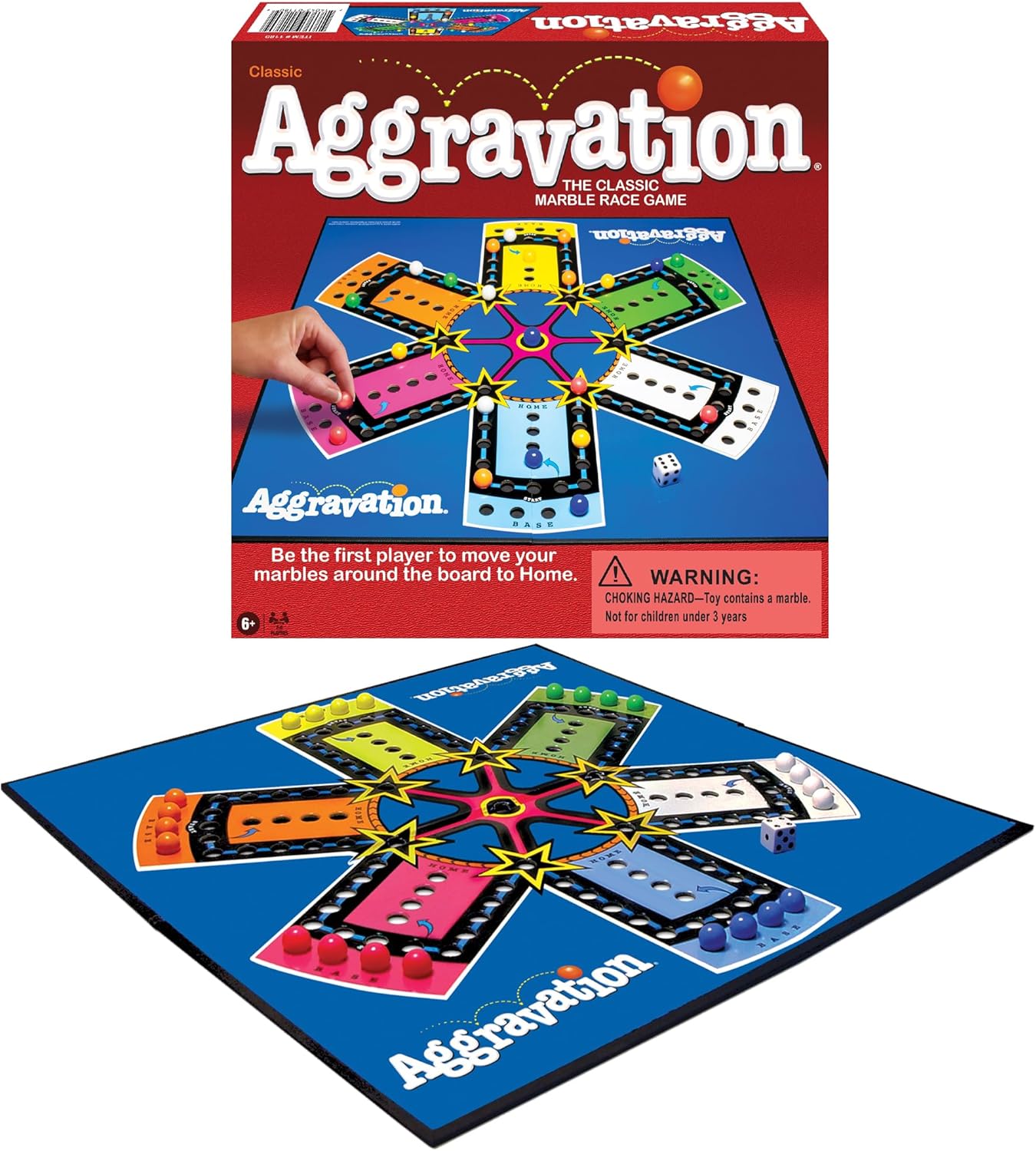 Aggravation with Retro Artwork by Winning Moves Games USA, The Classic Marble Race Game, Great for Kids, for 2 to 6 Players, Ages 6+