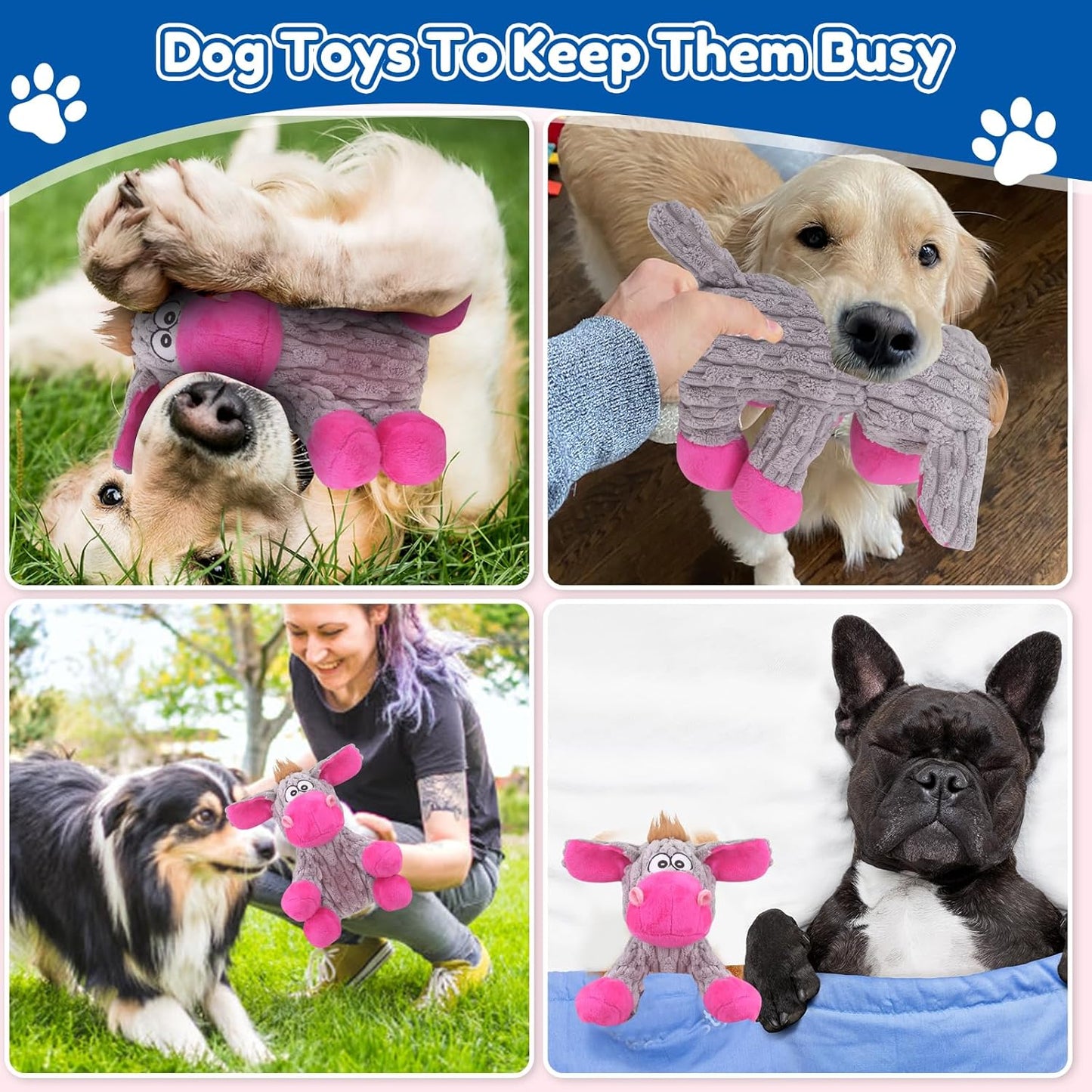 Plush Chew Toys for Large Dogs, Tough Crinkle Stuffed Animal Squeaky Interactive Toys for Small Medium Large Dogs, Keep Them Busy, Big Pet Toys