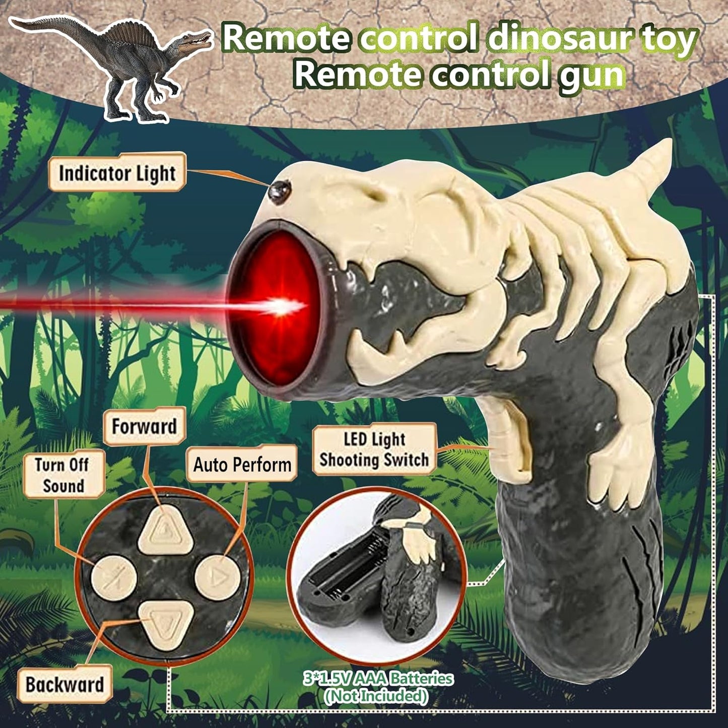 Upgraded Dinosaur Toys for Kids 3-5-7 Years Old, Remote Control Spinosaurus Toys with Indicator Light Chasing&Spray& Roar, Realistic RC Walking Dinosaur Robot Gifts Stocking Stuffers for Kids Boys