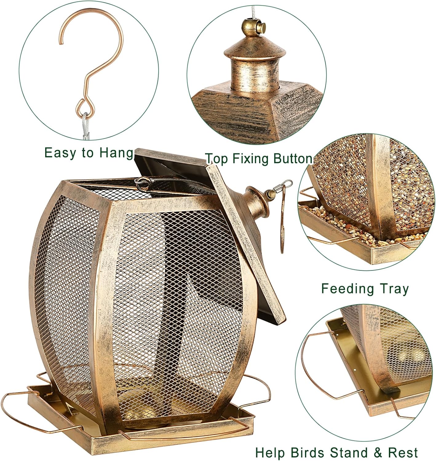 Bird Feeder, Heavy Duty Metal Wild Bird Feeders for Outdoors Hanging, 9 Lbs Extra Large Retro Lamp Shape Birdfeeder for Garden Yard Outside Backyard, Easy Fill
