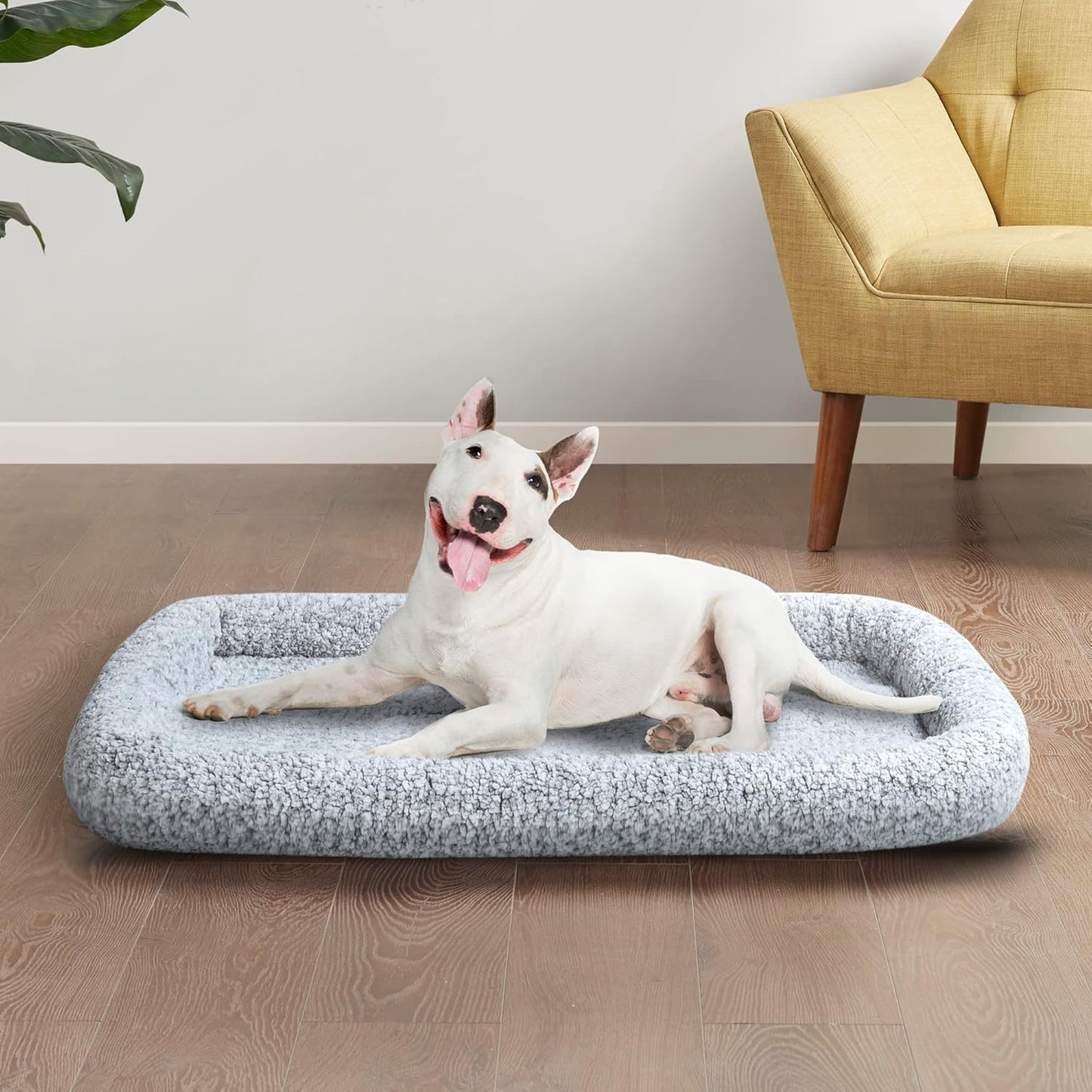 Friends Forever Bolster Dog Crate Mat 42 Inch, Washable Dog Crate Bed, Sherpa Fleece, Nova Grey