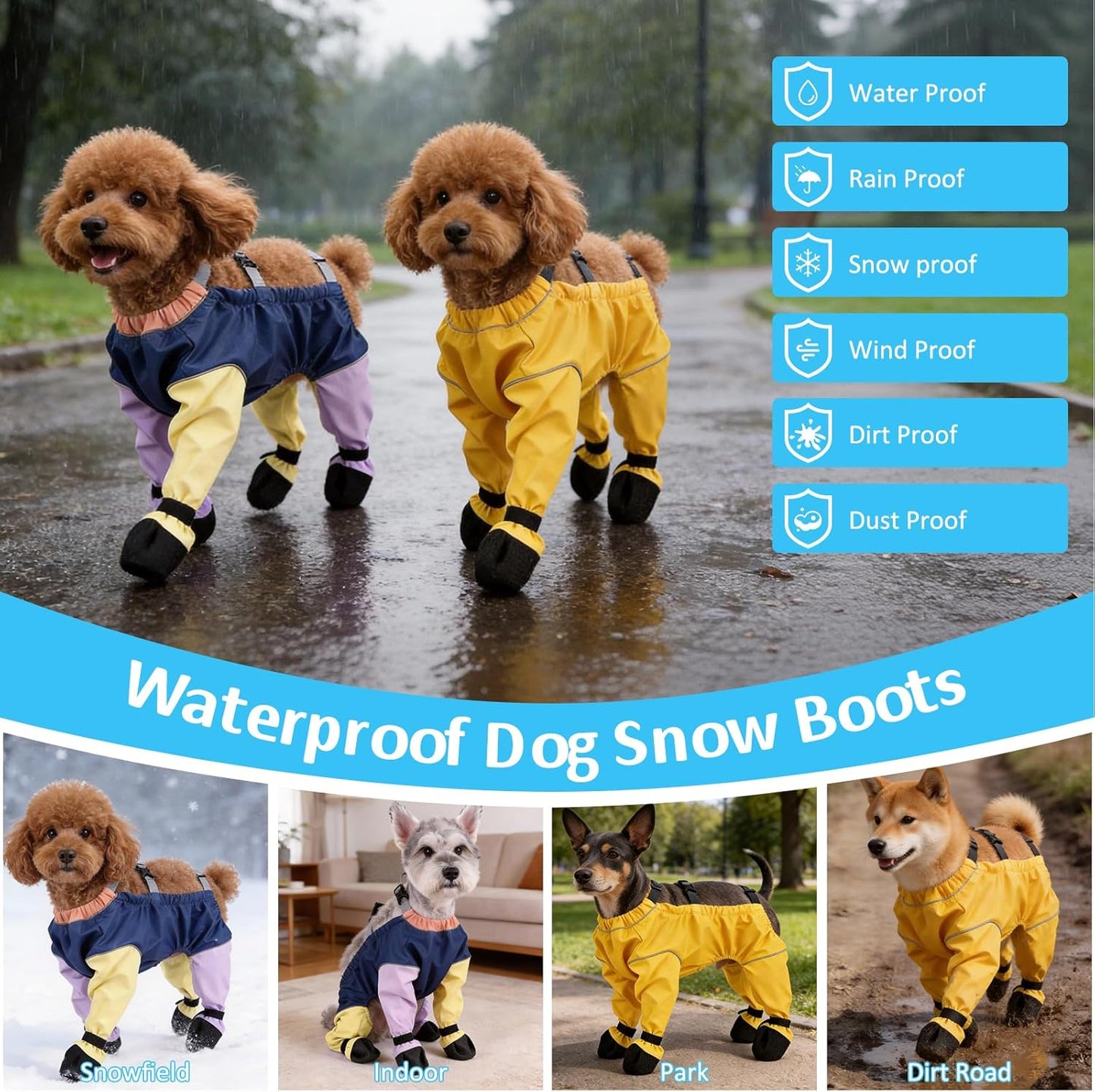 Dog Suspender Booties, Dog Rain Boots with Suspender, Breathable Waterproof Pets Boots, Adjustable Dogs Paws Boot Rain Shoes Leggings for Snow and Rain Days Small to Medium Dogs (Mixed Color, XL)