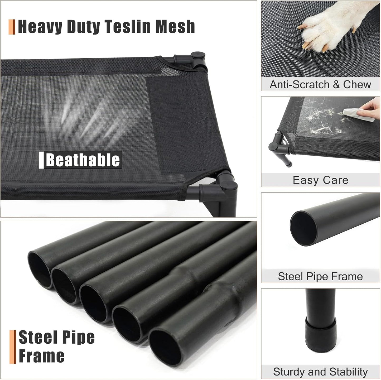 Elevated Dog Bed for Medium Dogs, Raised Dog Cot, Heavy Duty Pet Cots with Durable Supportive Teslin Recyclable Washable Mesh, Indoor & Outdoor, Dark Grey, 32" L x 25" W x 7" Th