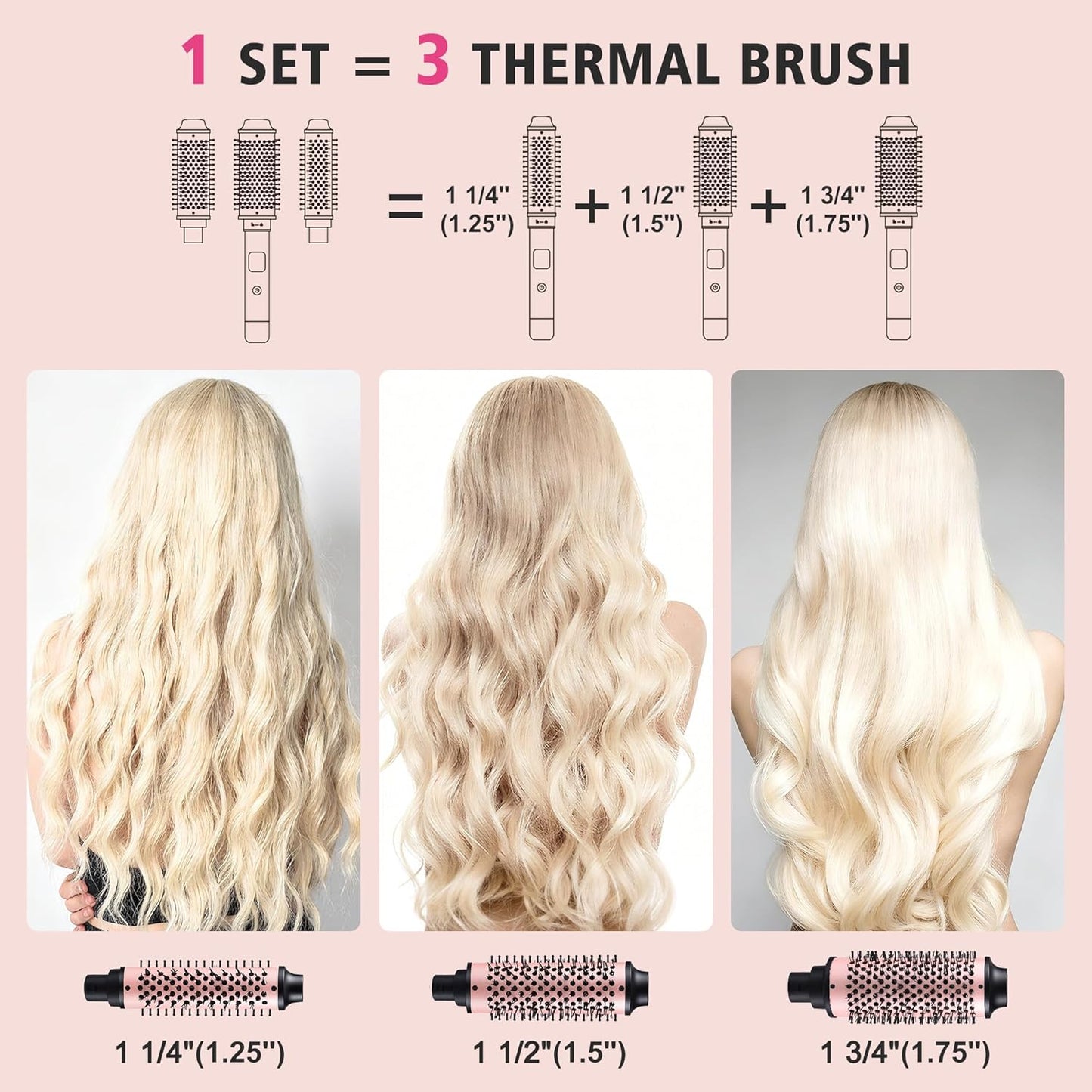 NONK 3-in-1 Interchangeable Curling Iron, 1 1/4" 1 1/2" 1 3/4" Heated Barrels for Different Curls, Adjustable Digital Temp, Fast Heat, Hair Styling Tool for All Hair Types,Large Barrel Curling Iron
