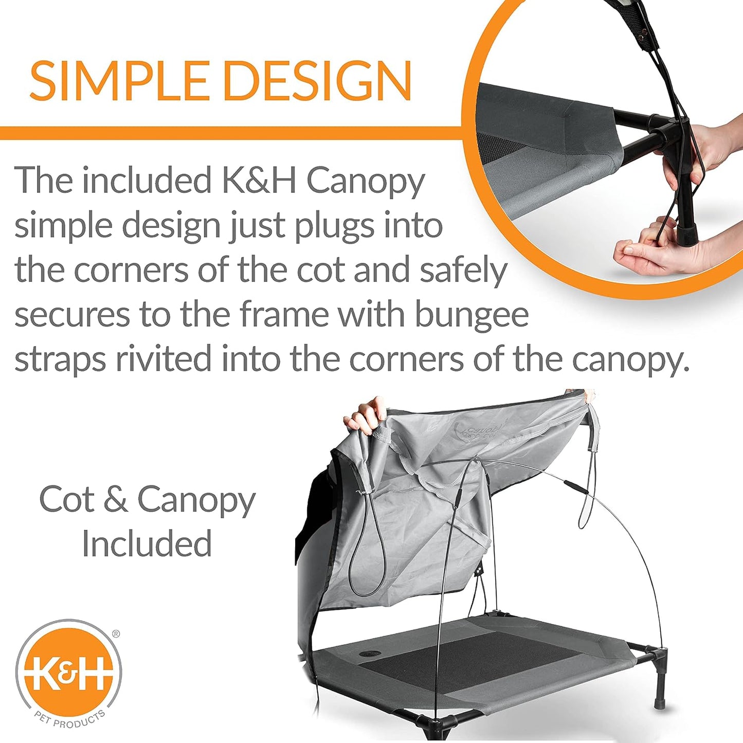 K&H Pet Products Original Pet Cot Elevated Dog Bed & Cot Canopy, Chocolate/Black Mesh, Gray