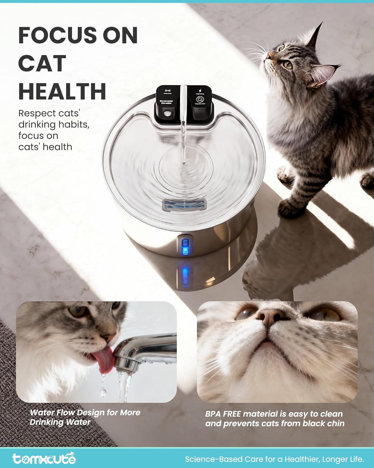 Wireless Cat Water Fountain - 108oz/3.2L Automatic Cat Water Fountain Cordless, Stainless Steel Battery Operated Pet Fountain Rechargeable Water Dispenser for Cats, Puppys, Multiple Pets