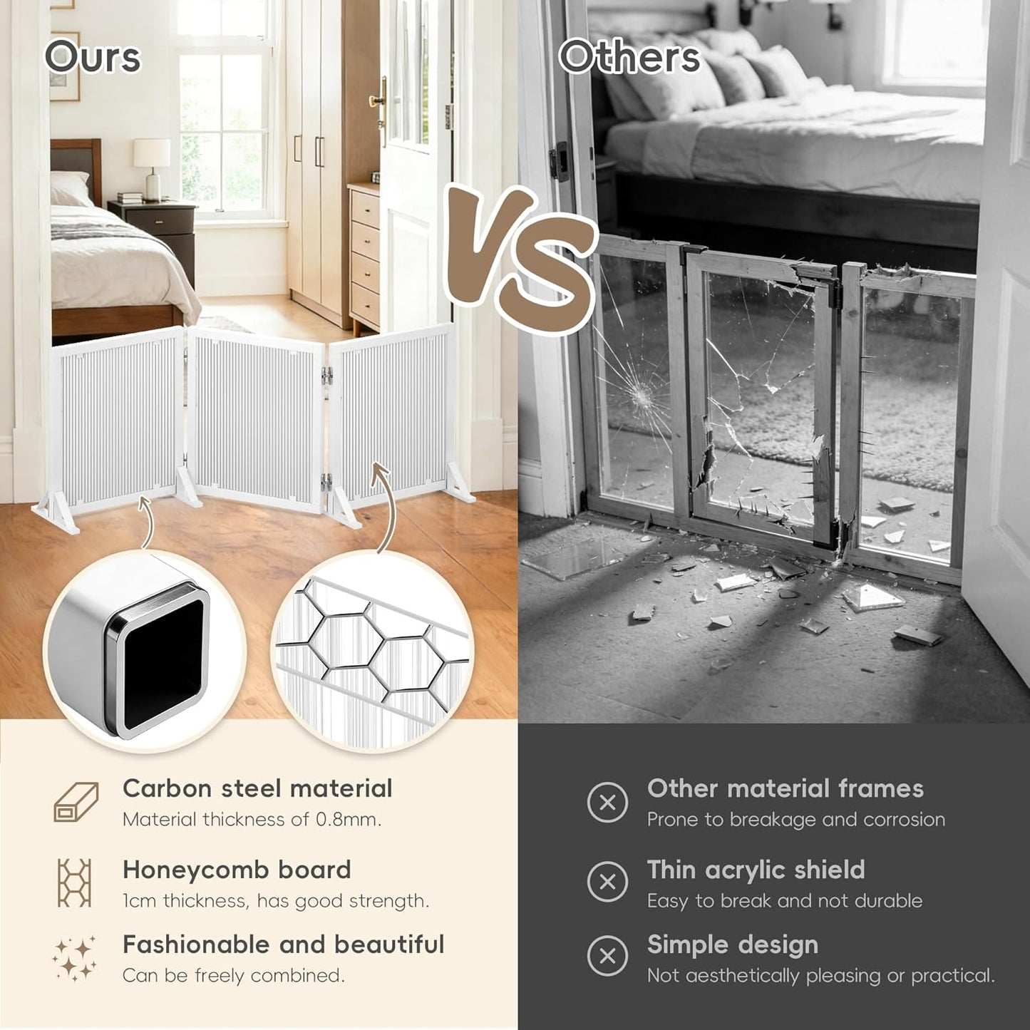 Freestanding Dog Gate 24inch Foldable Expandable Sturdy Pet Gate for Small Medium Dogs Modern Style Indoor Dog Gates for Doorways Stairs Hallway Kitchen Living Room,3 & 4 Panel