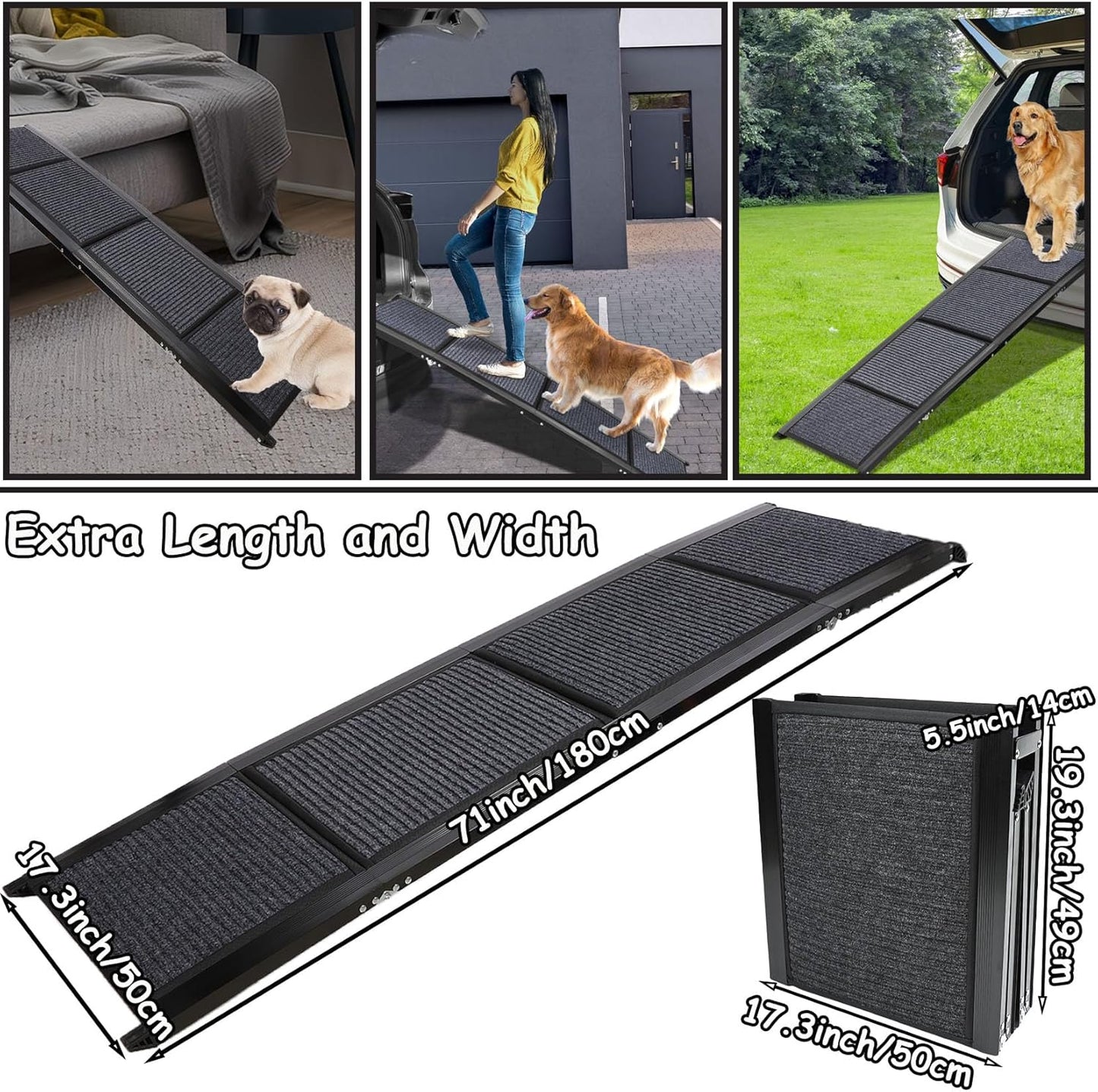 GaliGali Dog Ramp for Car, Portable Folding Pet Stair Ramp with Non-Slip Carpet, 71"Long&19.7"Wide, Wider Dog Stair Allows Medium to Large Dogs Up to 250 lbs to Enter Car SUV and Truck GALILVTI180 50