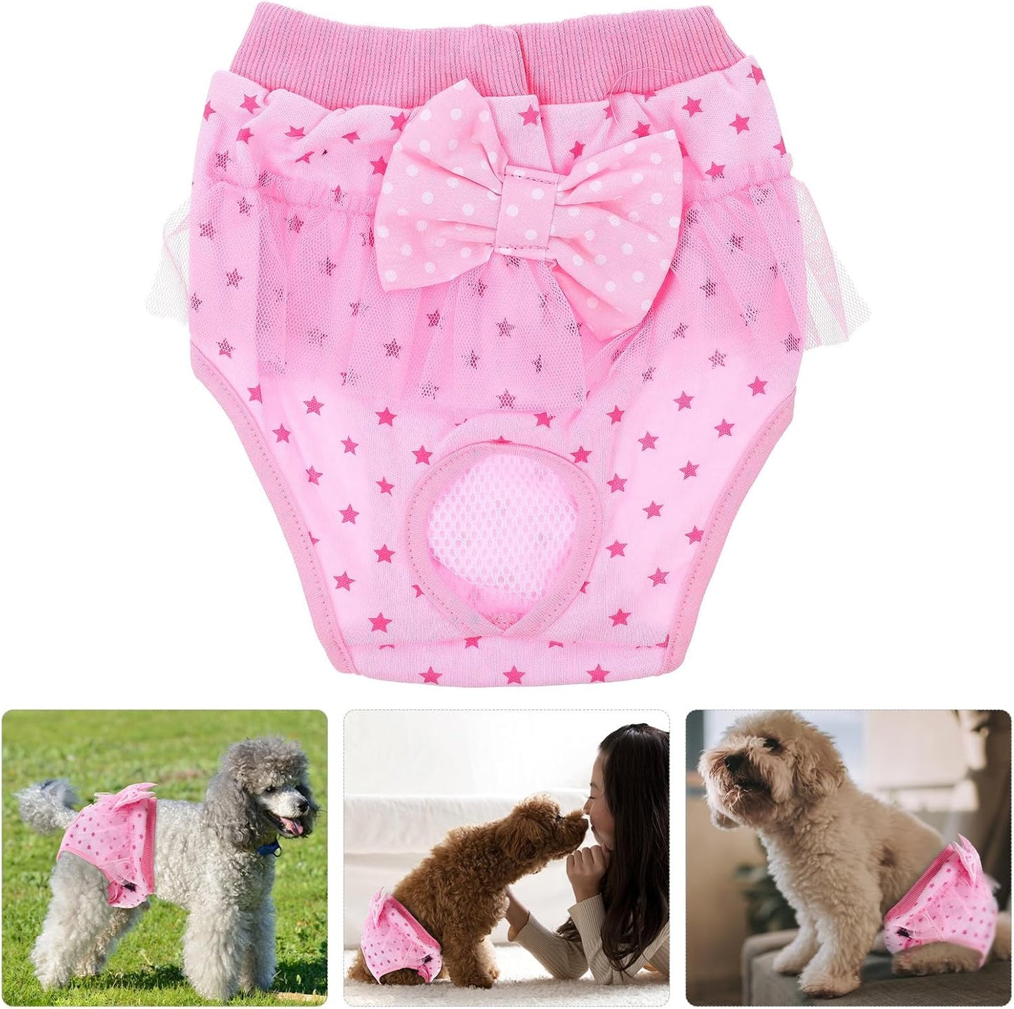 Milisten Pet Dog Period Pants Female Sanitary Diaper Panties Washable Lace Puppy Physiological Pants with Bow Pink M Size for Female Dogs in Heat