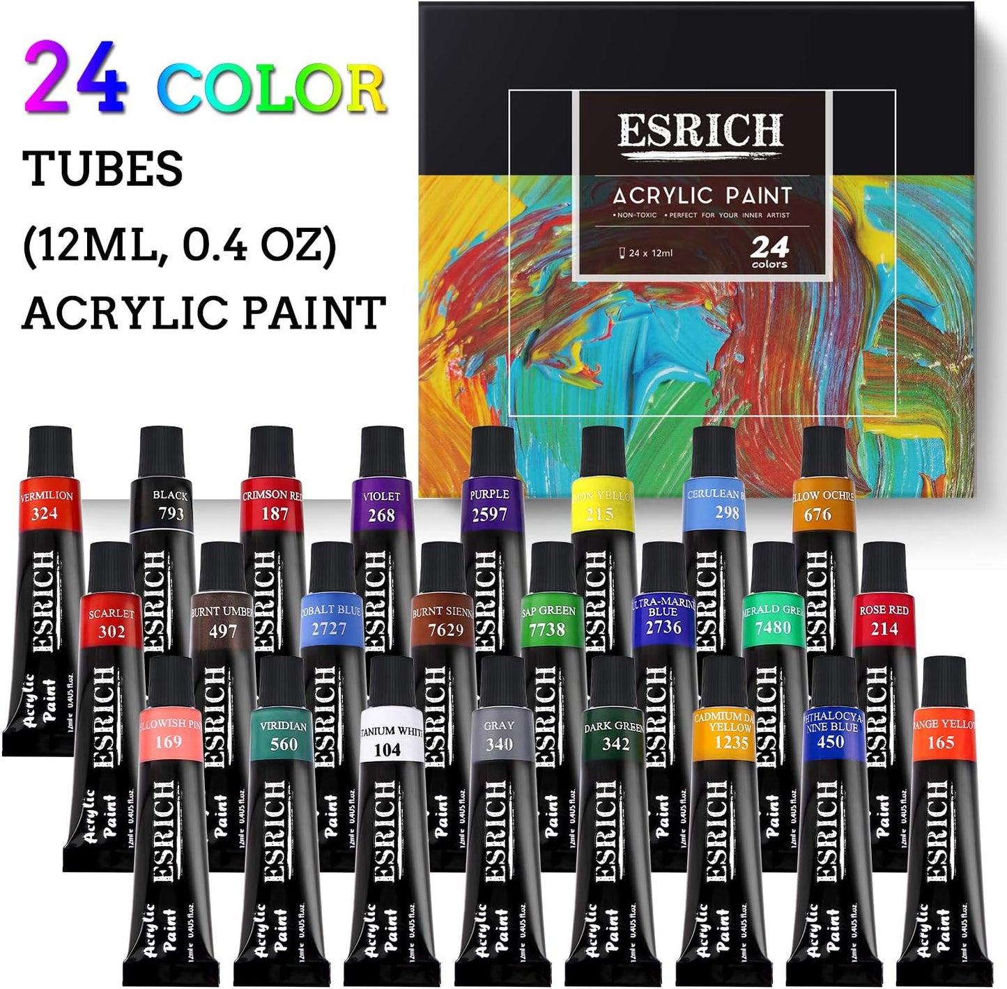 ESRICH Acrylic Paint Set,46 Piece Professional Painting Supplies with Paint Brushes, Acrylic Paints, Easel, Canvases, Palette, Paint Knives, Brush Cup and Art Sponges for Hobbyists and Beginners