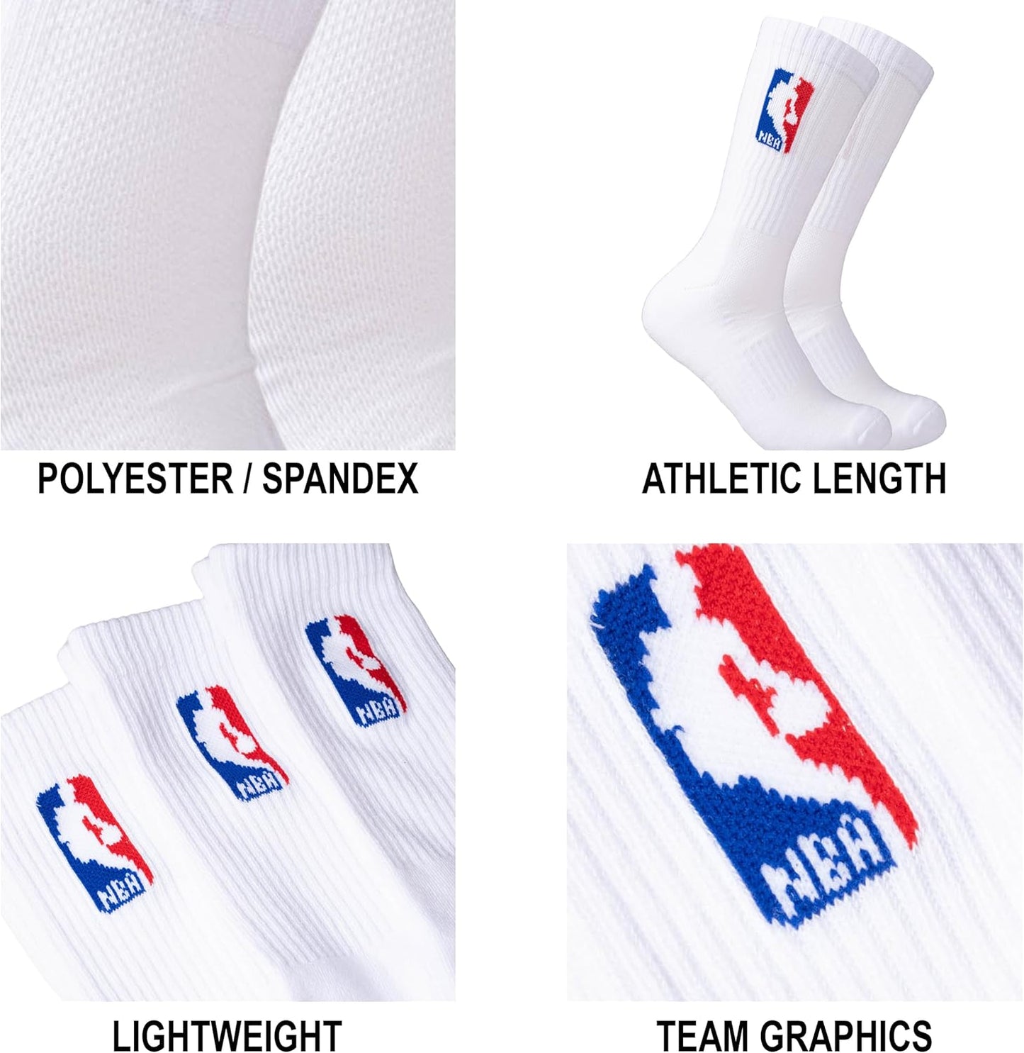 Ultra Game Men’s NBA Official Athletic Cushioned Secure Fit Crew Socks - 6 Pack
