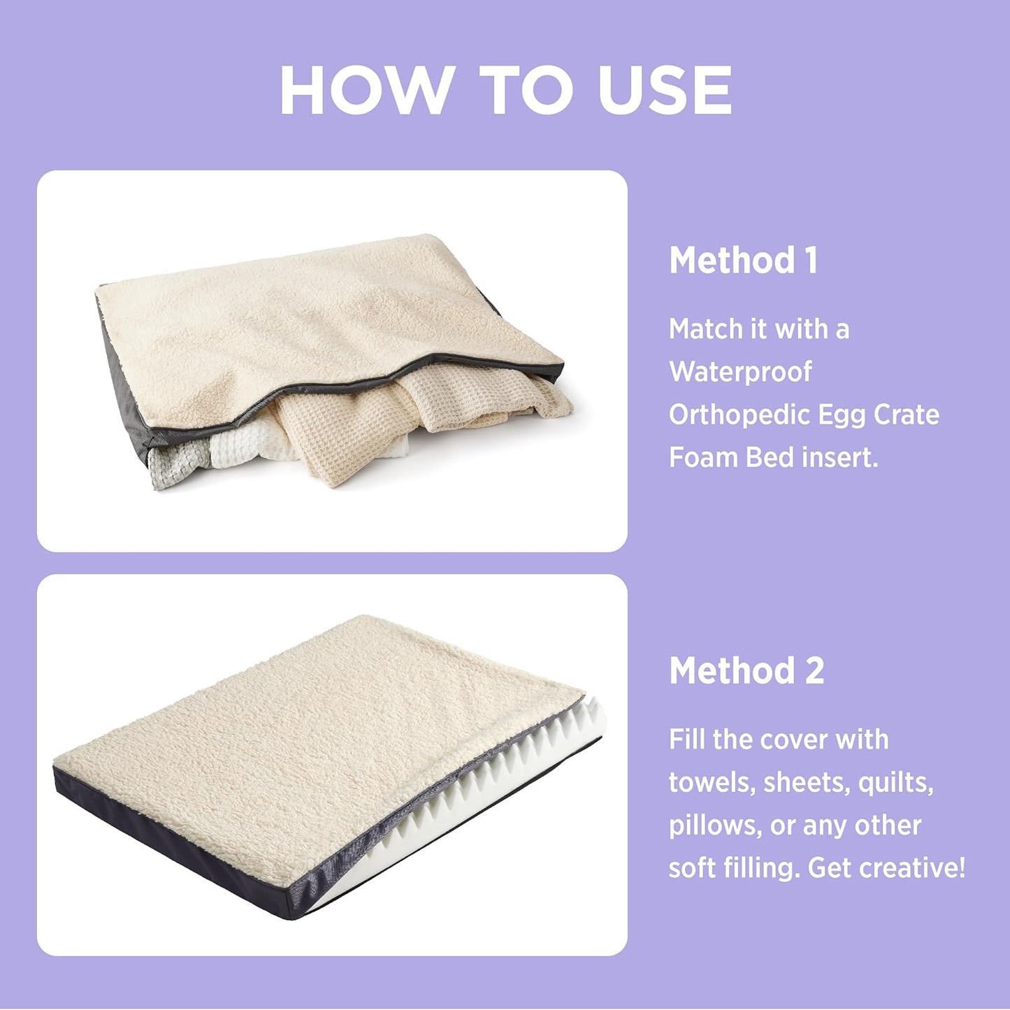 LE SURE XL Washable Dog Bed Cover Replacement Plush Fleece Cover for Orthopedic Egg Crate Foam Pet Mat 44x32x3 Inches, Grey