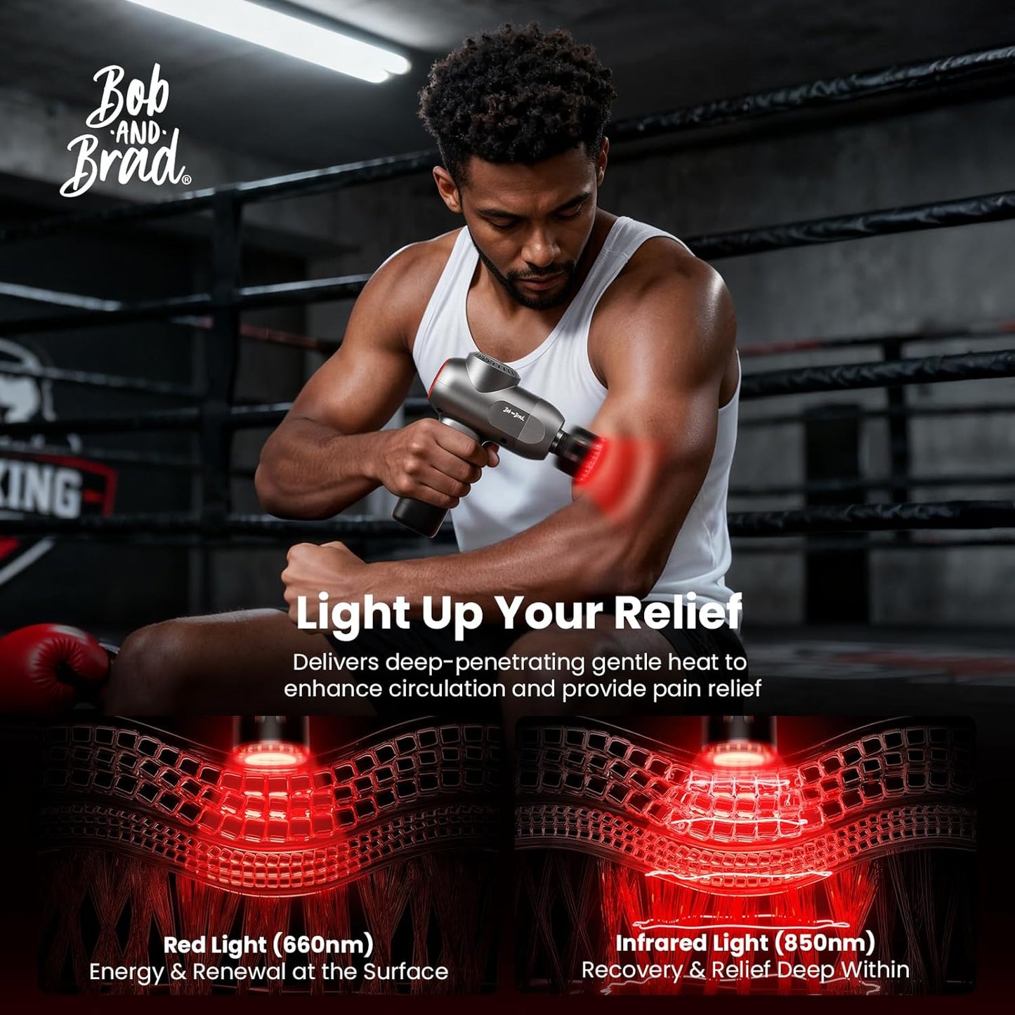 BOB AND BRAD C2 Ultra Massage Gun with Heat, Red LED & Infrared, FSA Eligible Deep Tissue Percussion Massager for Pain Relief, Electric Muscle Recovery for Athletes, HSA Approved