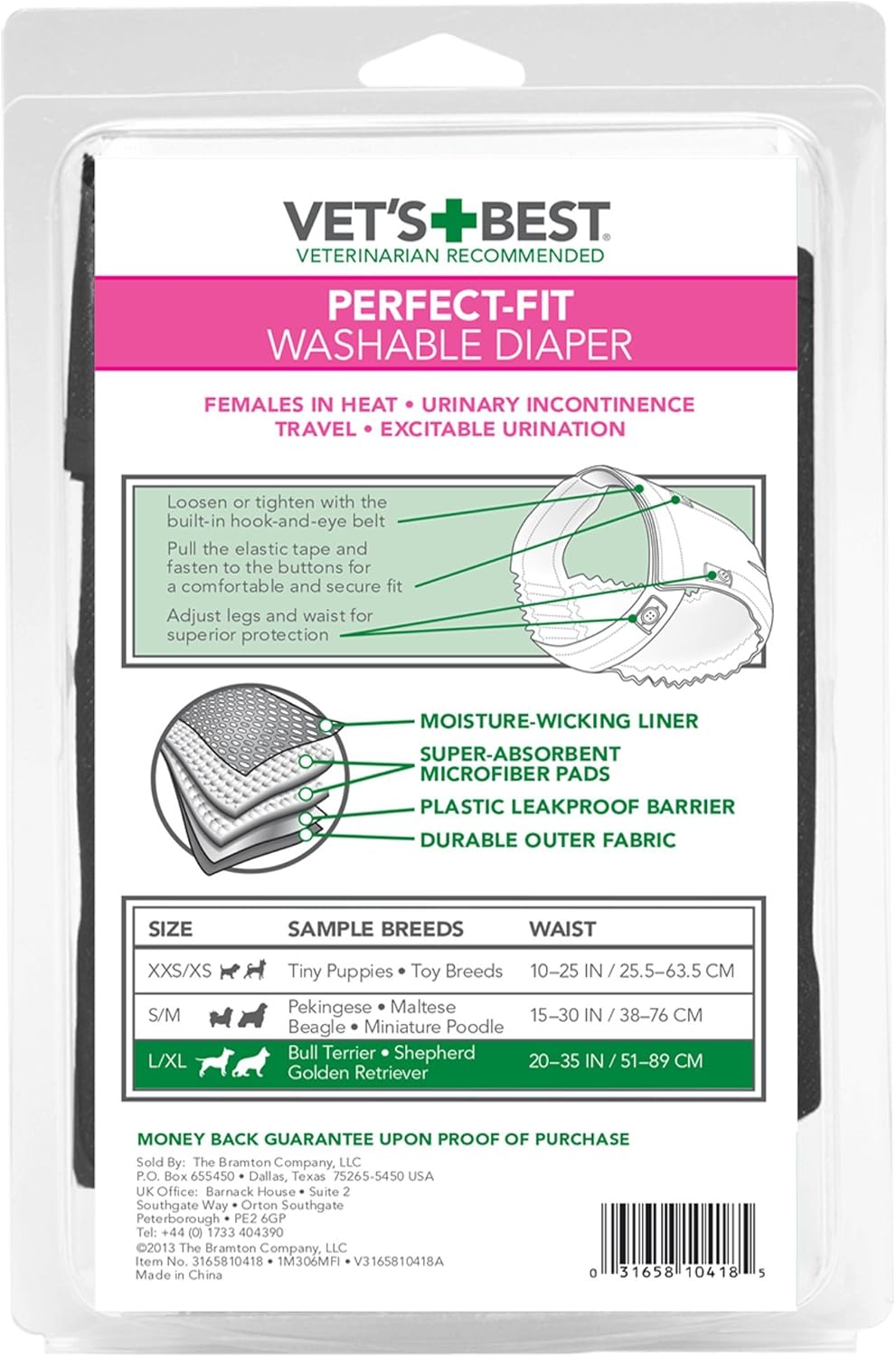 Vet's Best Perfect Fit Washable Female Dog Diaper, 1 count