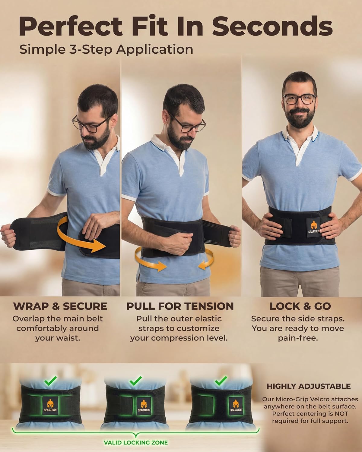 Sparthos Back Brace for Lower Back Pain - Immediate Relief from Sciatica, Herniated Disc, Scoliosis - Breathable Design With Lumbar Support Pad - For Home & Lifting At Work, For Men & Women - Medium
