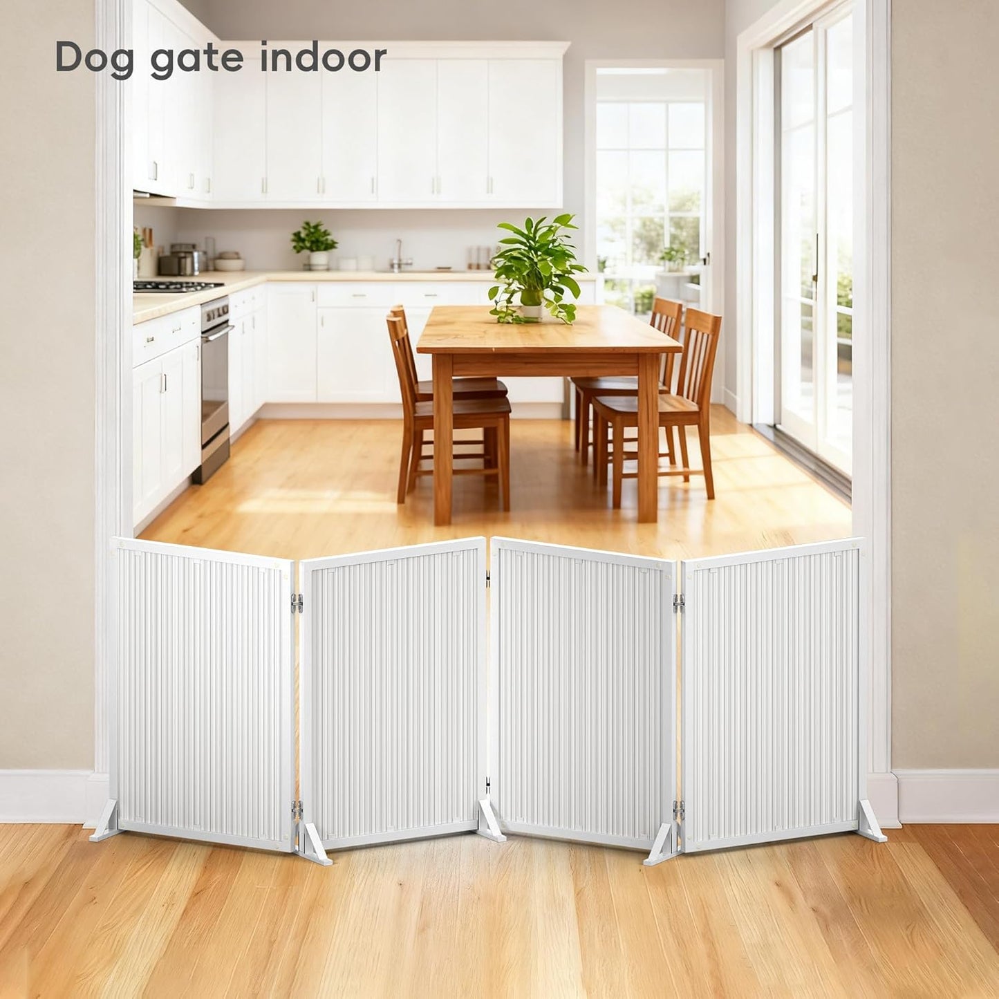 Freestanding Dog Gate 24inch Foldable Expandable Sturdy Pet Gate for Small Medium Dogs Modern Style Indoor Dog Gates for Doorways Stairs Hallway Kitchen Living Room,3 & 4 Panel