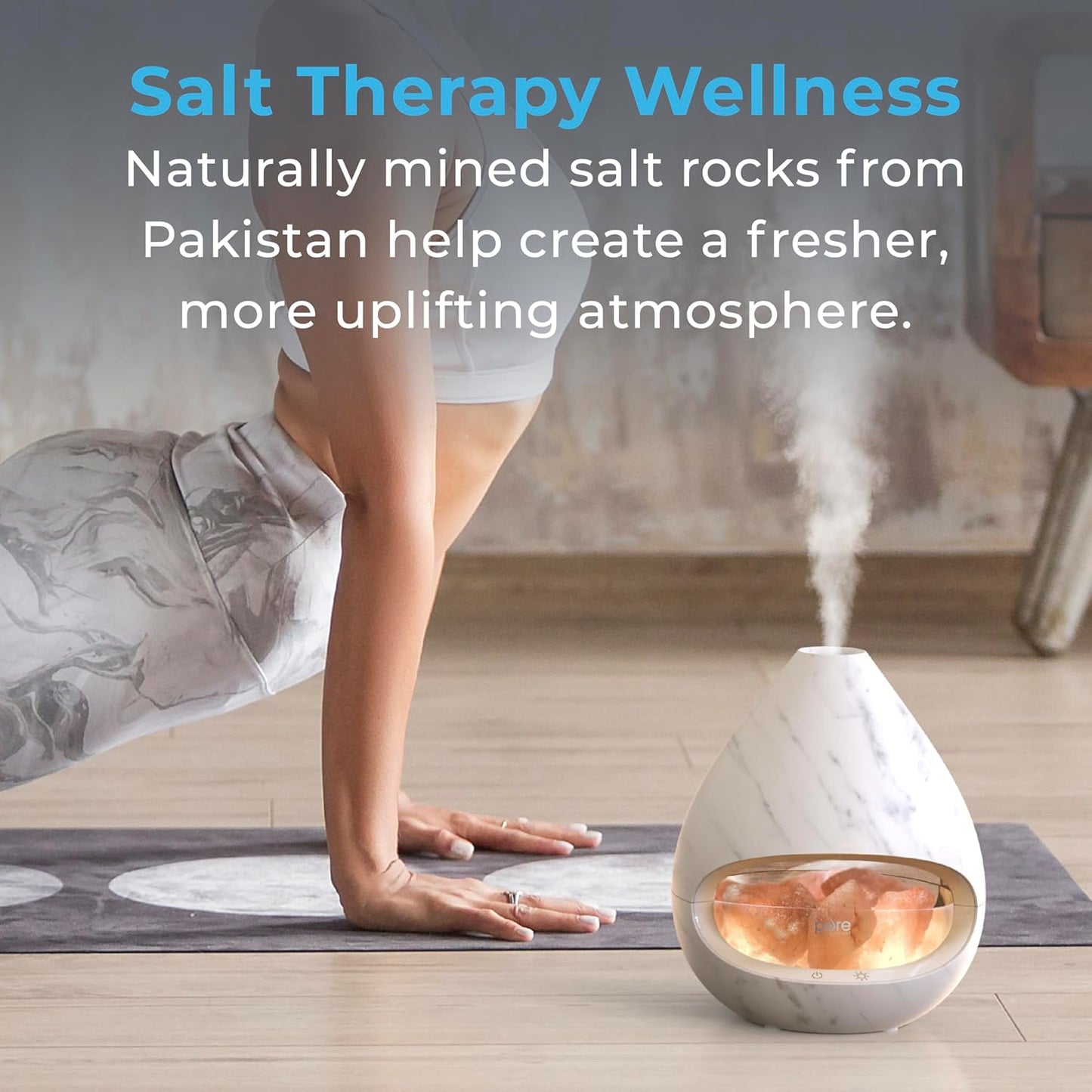 Pure Enrichment® PureGlow™ Crystal - 2-in-1 Himalayan Salt Lamp & Ultrasonic Essential Oil Diffuser, Original Salt Therapy Lamp, 100% Pure Himalayan Salt, Ambient Glow, 160 mL 16-Hour Tank (Marble)